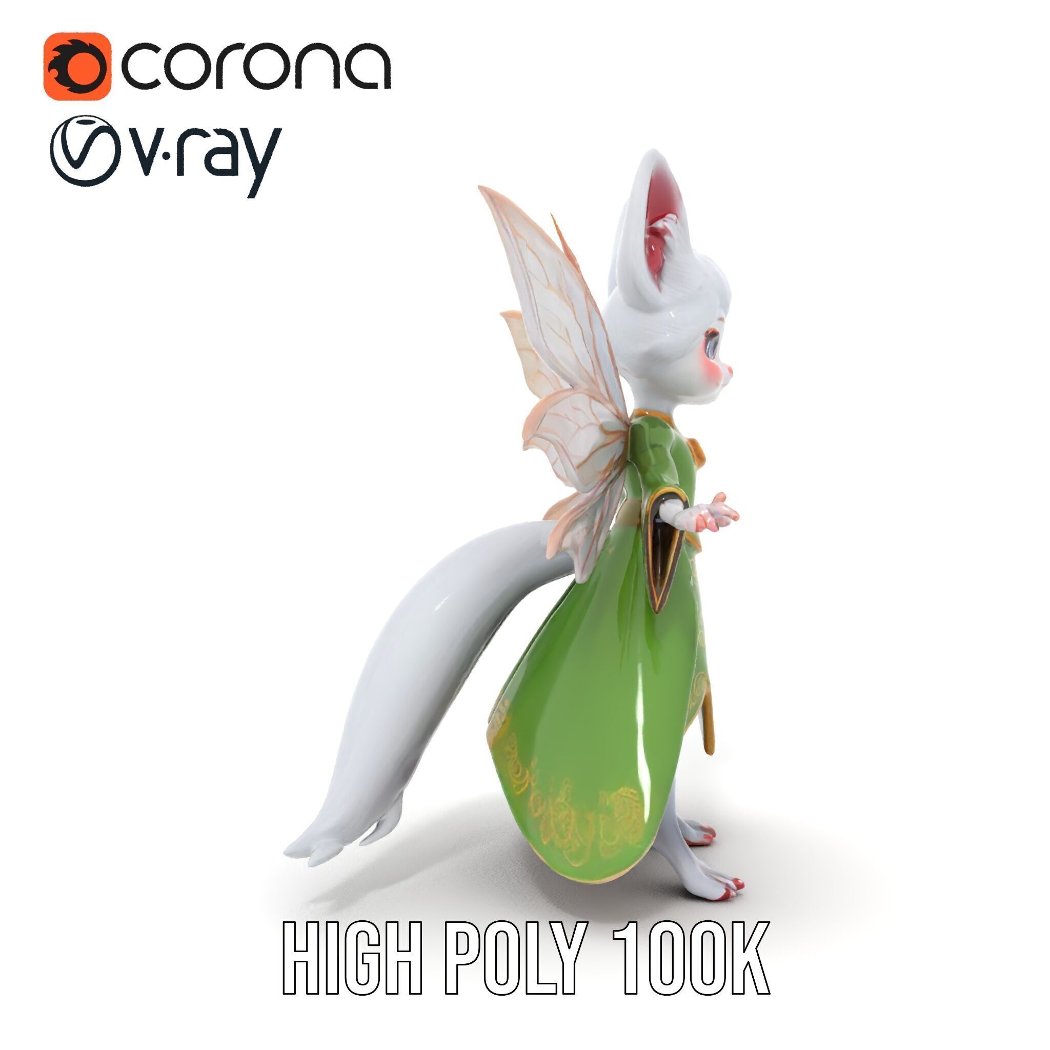 Mythical Feline Fairy Rigged and Animated D Character Model Low-poly 3D model_30