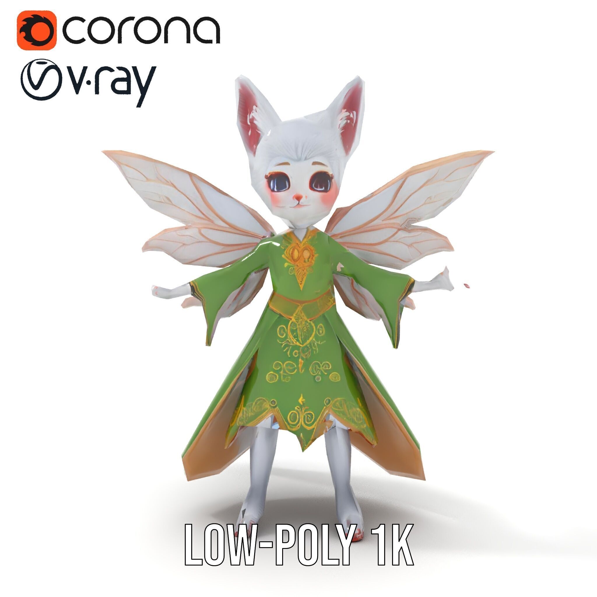 Mythical Feline Fairy Rigged and Animated D Character Model Low-poly 3D model_8