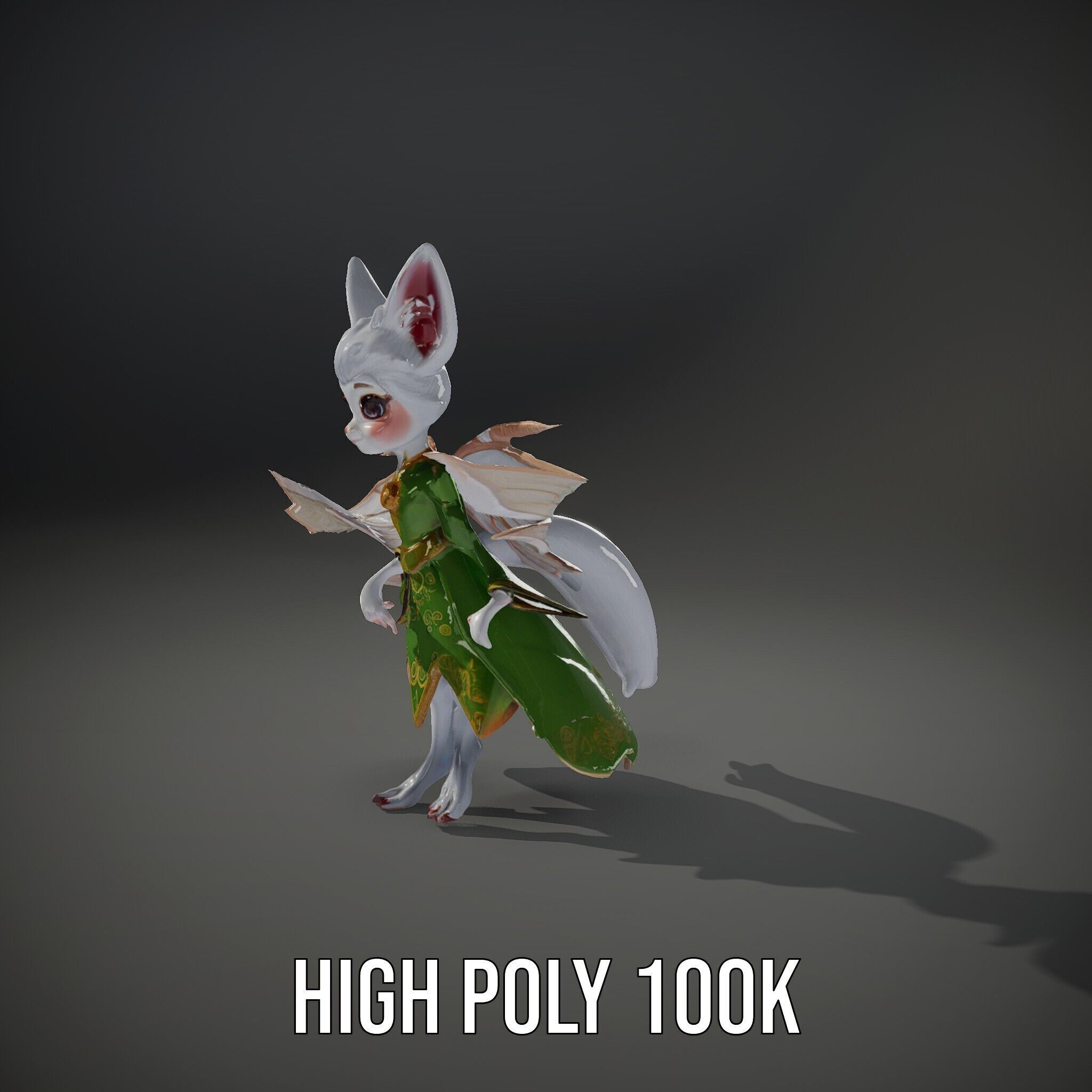 Mythical Feline Fairy Rigged and Animated D Character Model Low-poly 3D model_9
