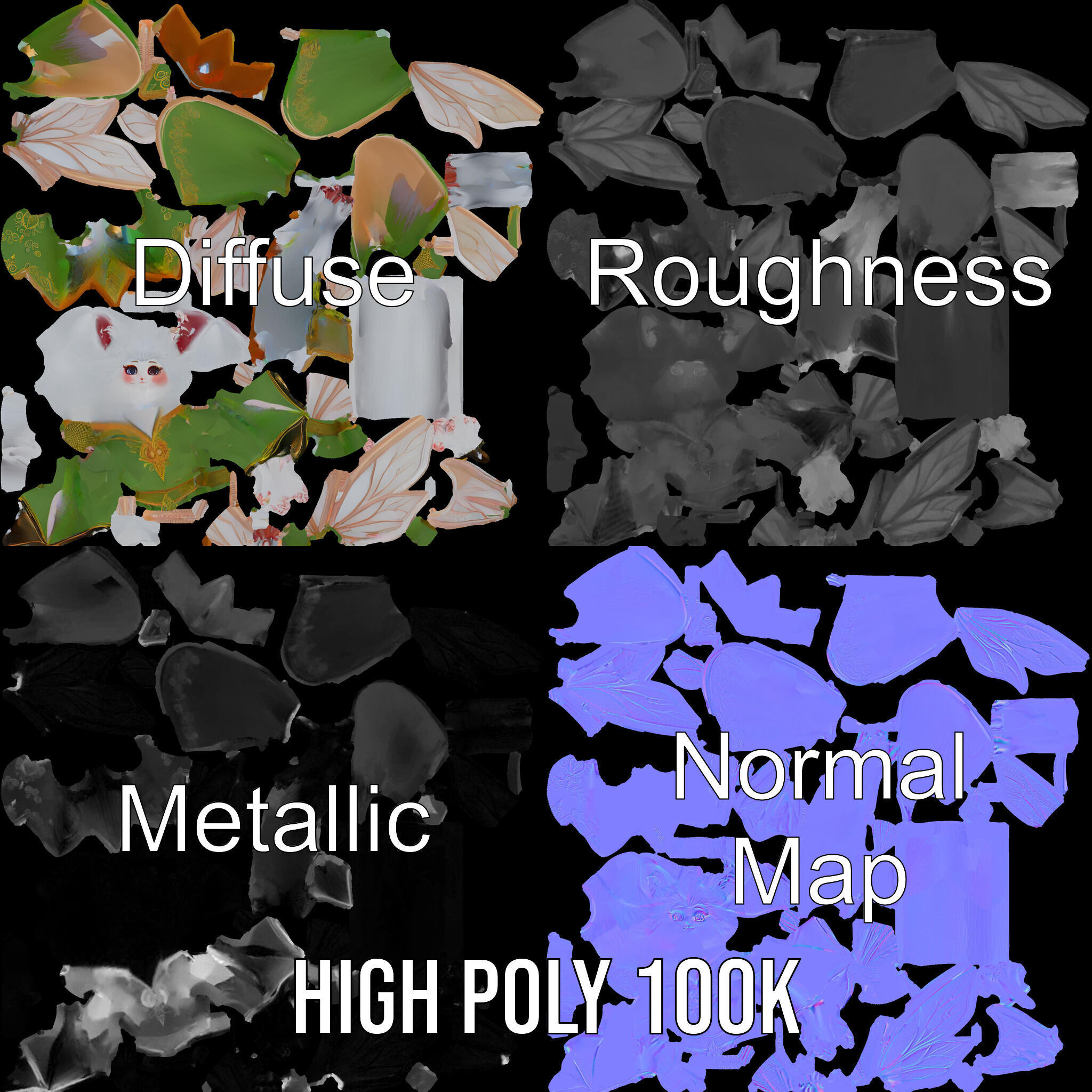 Mythical Feline Fairy Rigged and Animated D Character Model Low-poly 3D model_4