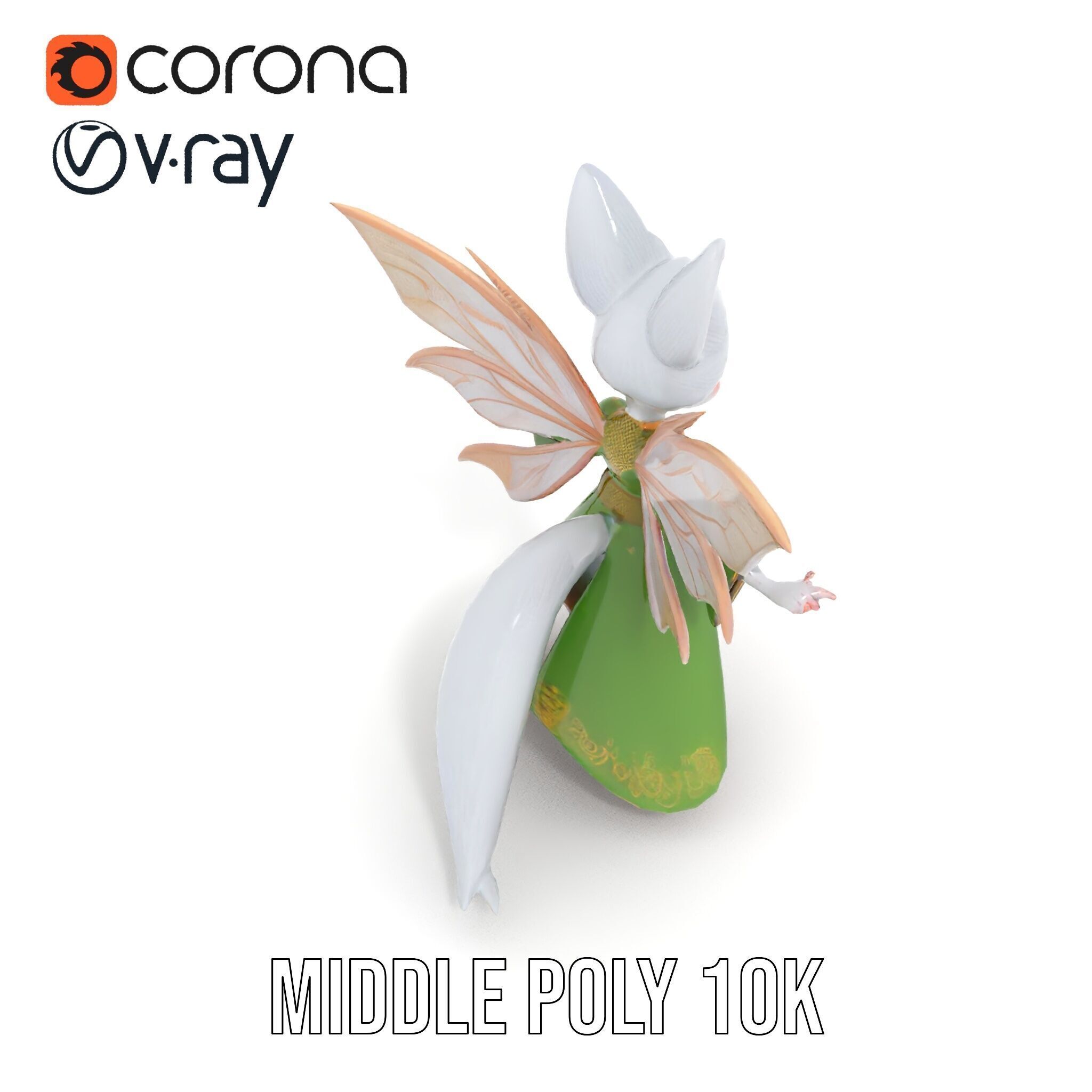 Mythical Feline Fairy Rigged and Animated D Character Model Low-poly 3D model_14