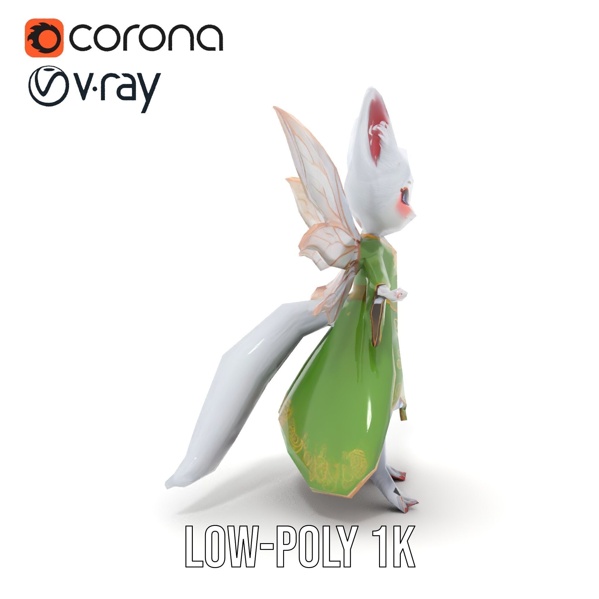 Mythical Feline Fairy Rigged and Animated D Character Model Low-poly 3D model_21