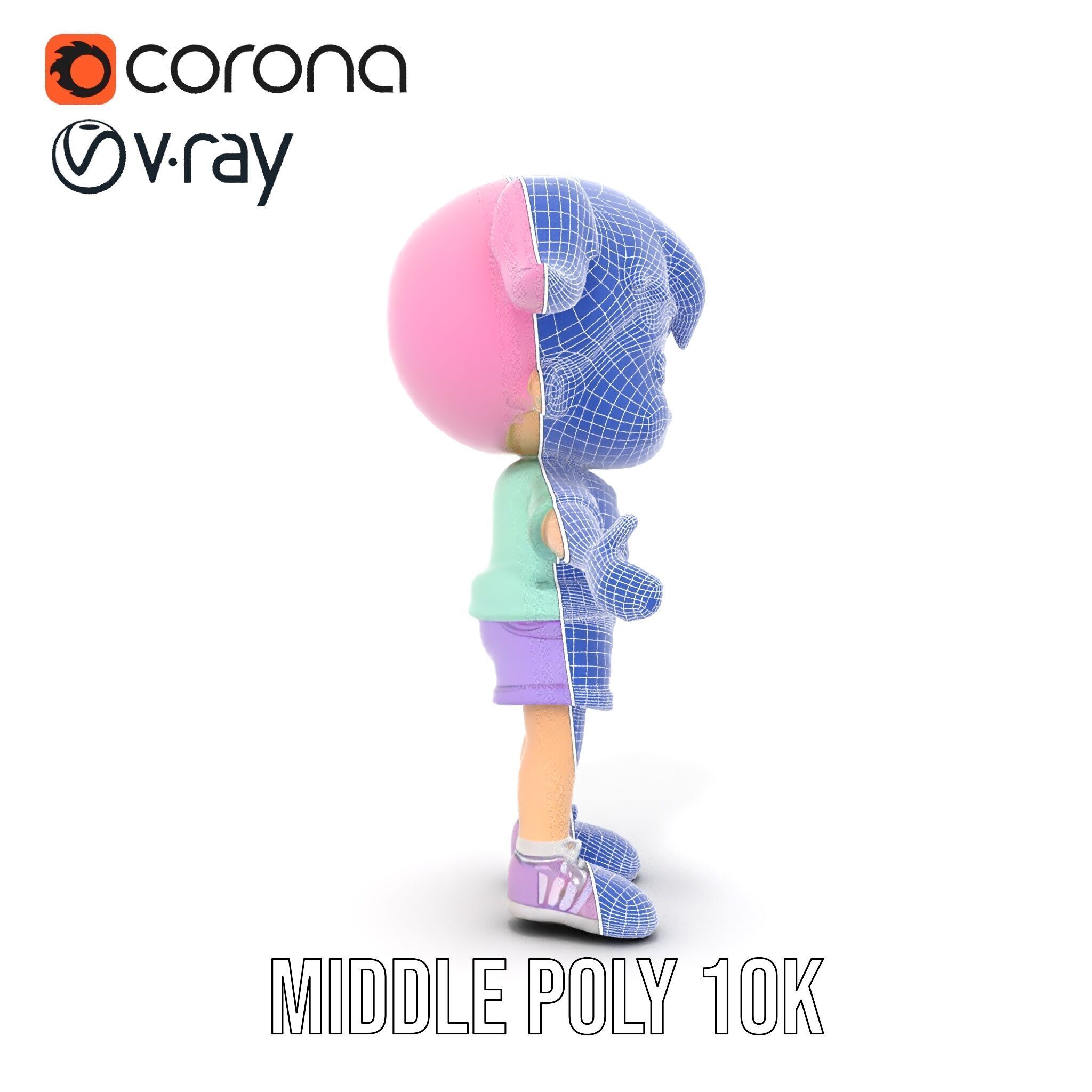 Cute PinkHaired Child Character Model Rigged and Animated Low-poly 3D model_24