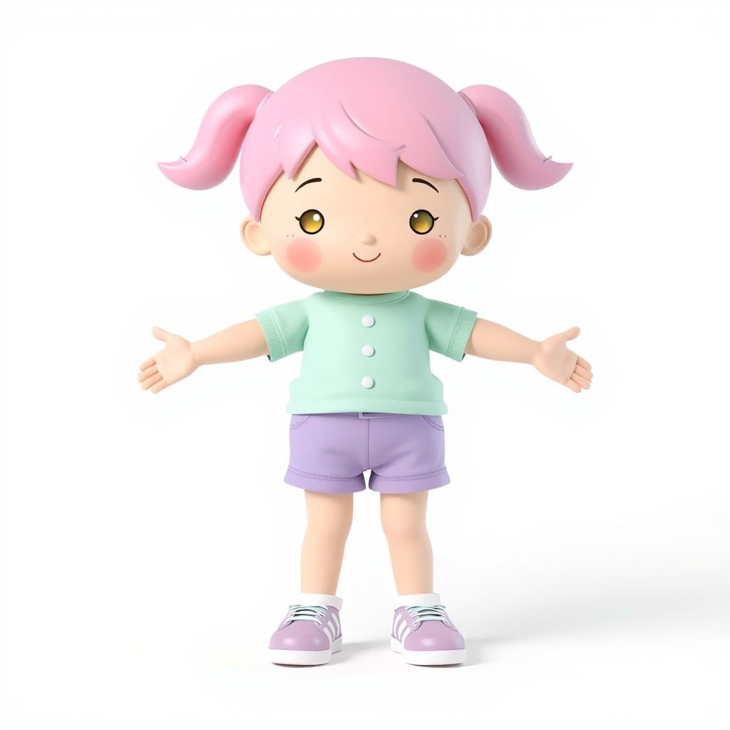 Cute PinkHaired Child Character Model Rigged and Animated Low-poly 3D model_2