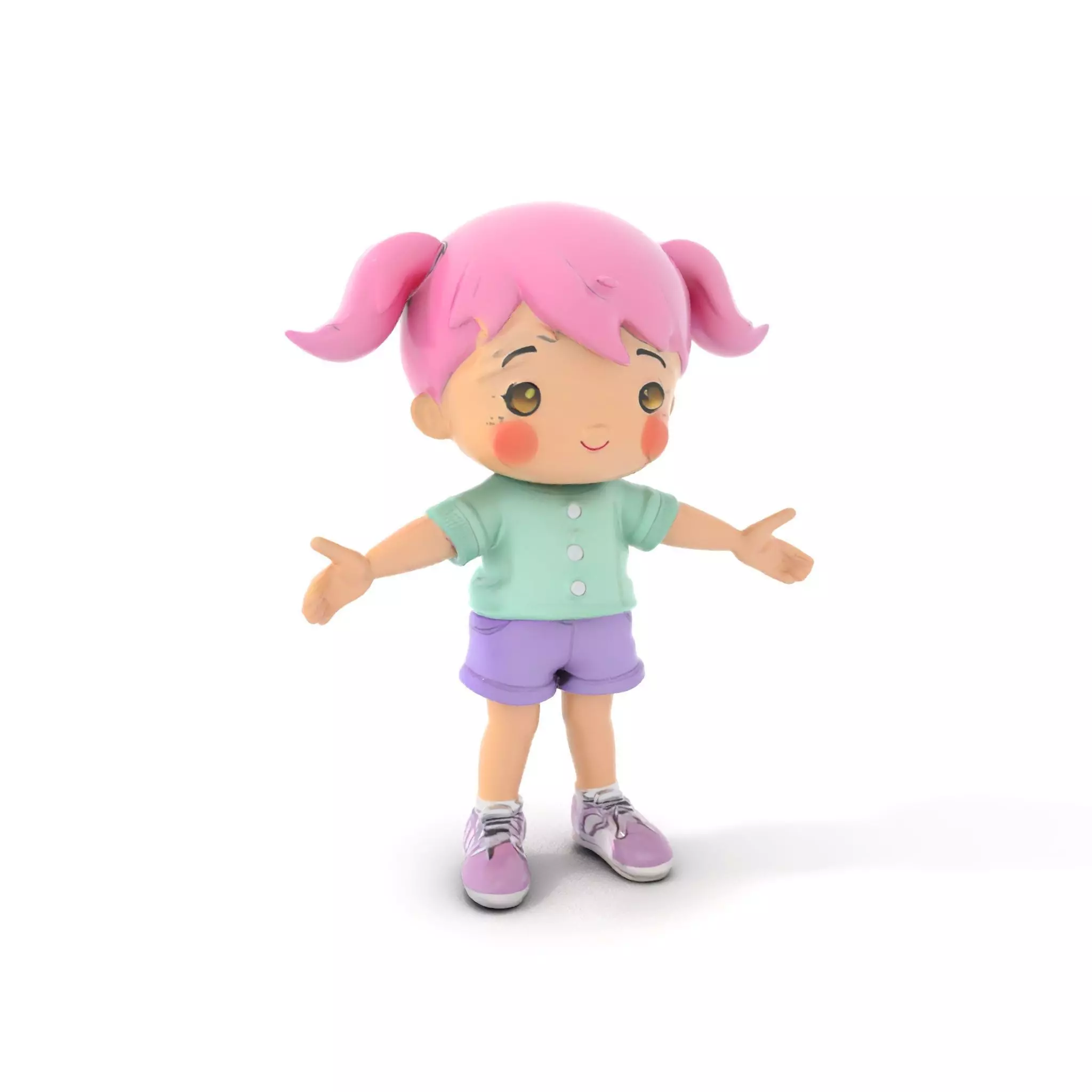 Cute PinkHaired Child Character Model Rigged and Animated Low-poly 3D model_0