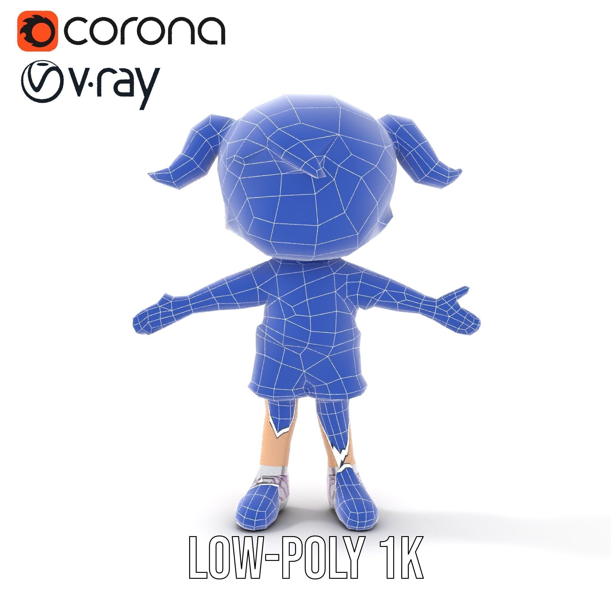 Cute PinkHaired Child Character Model Rigged and Animated Low-poly 3D model_25