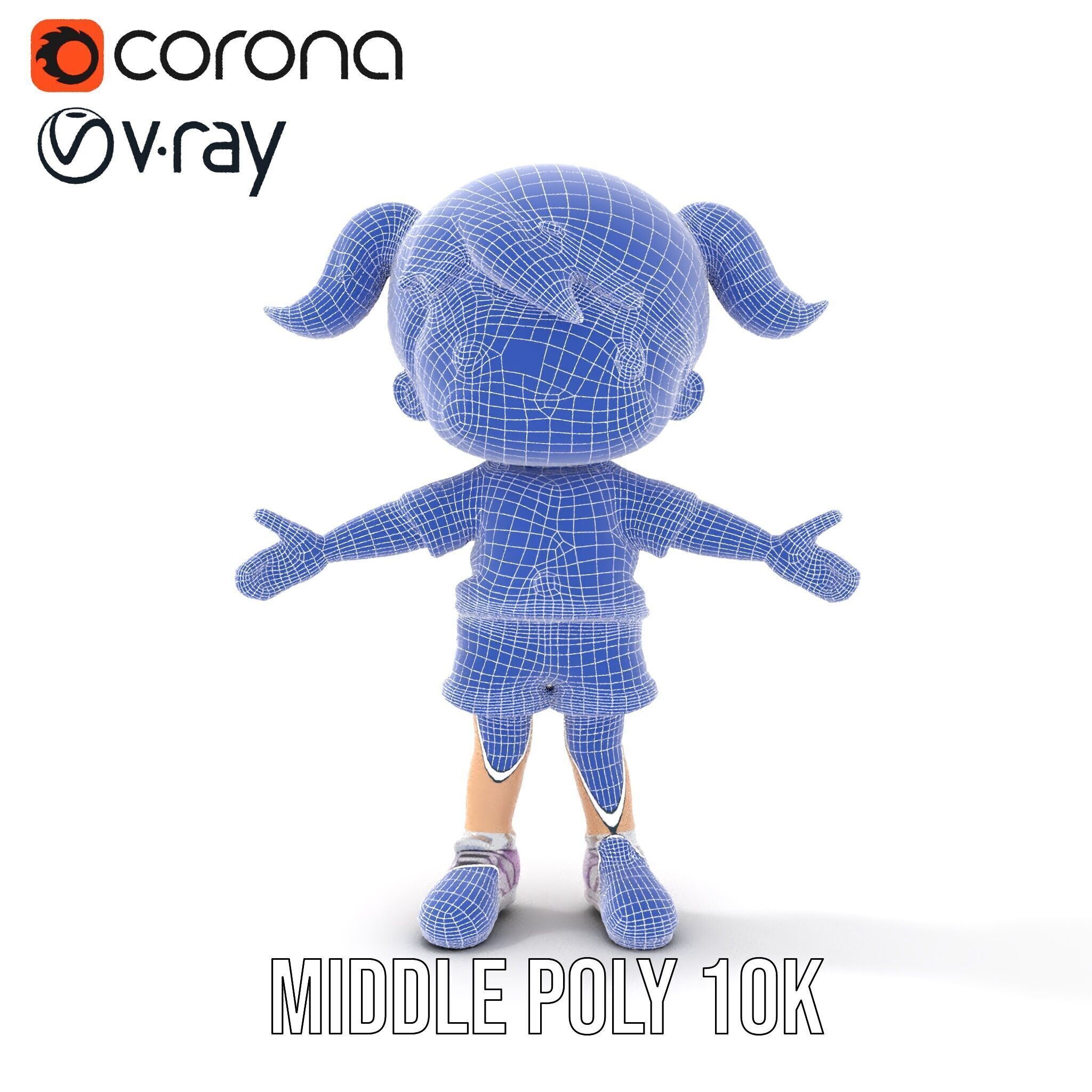 Cute PinkHaired Child Character Model Rigged and Animated Low-poly 3D model_33