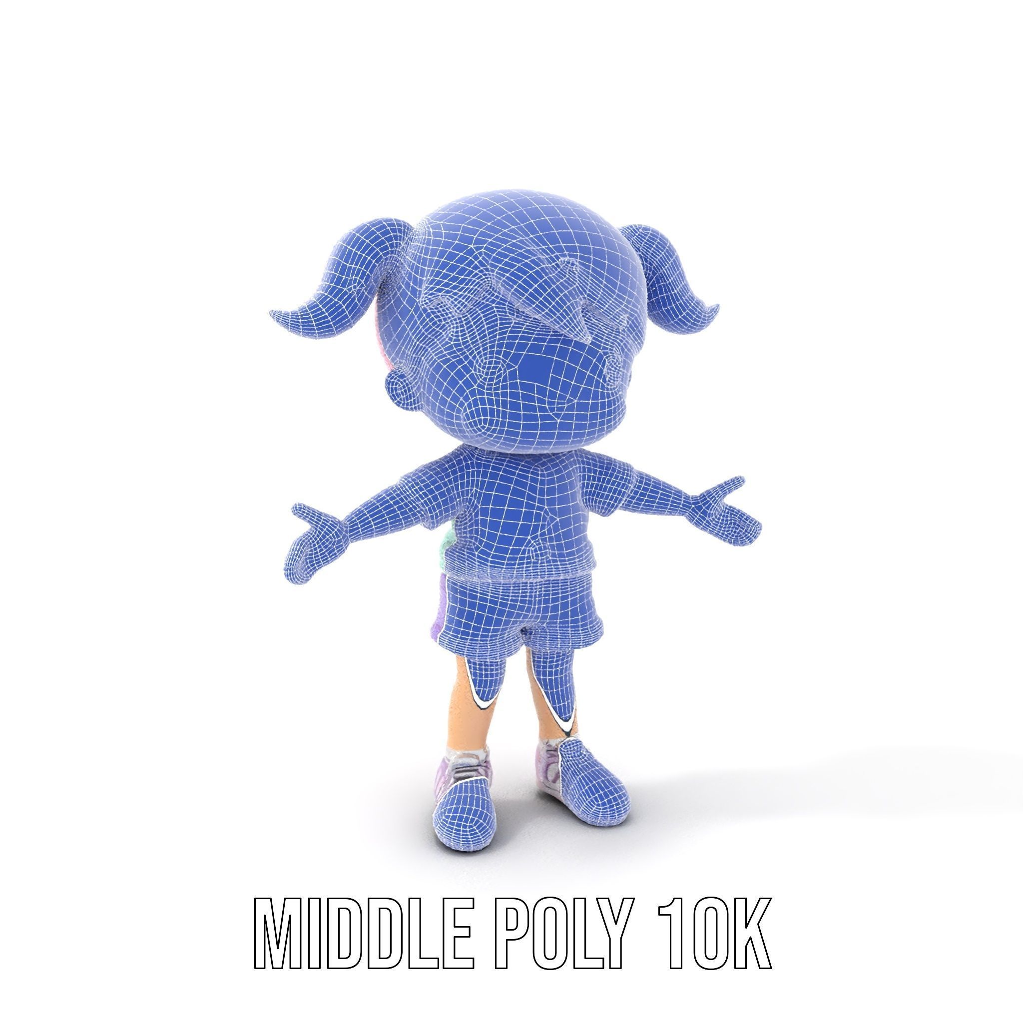 Cute PinkHaired Child Character Model Rigged and Animated Low-poly 3D model_35