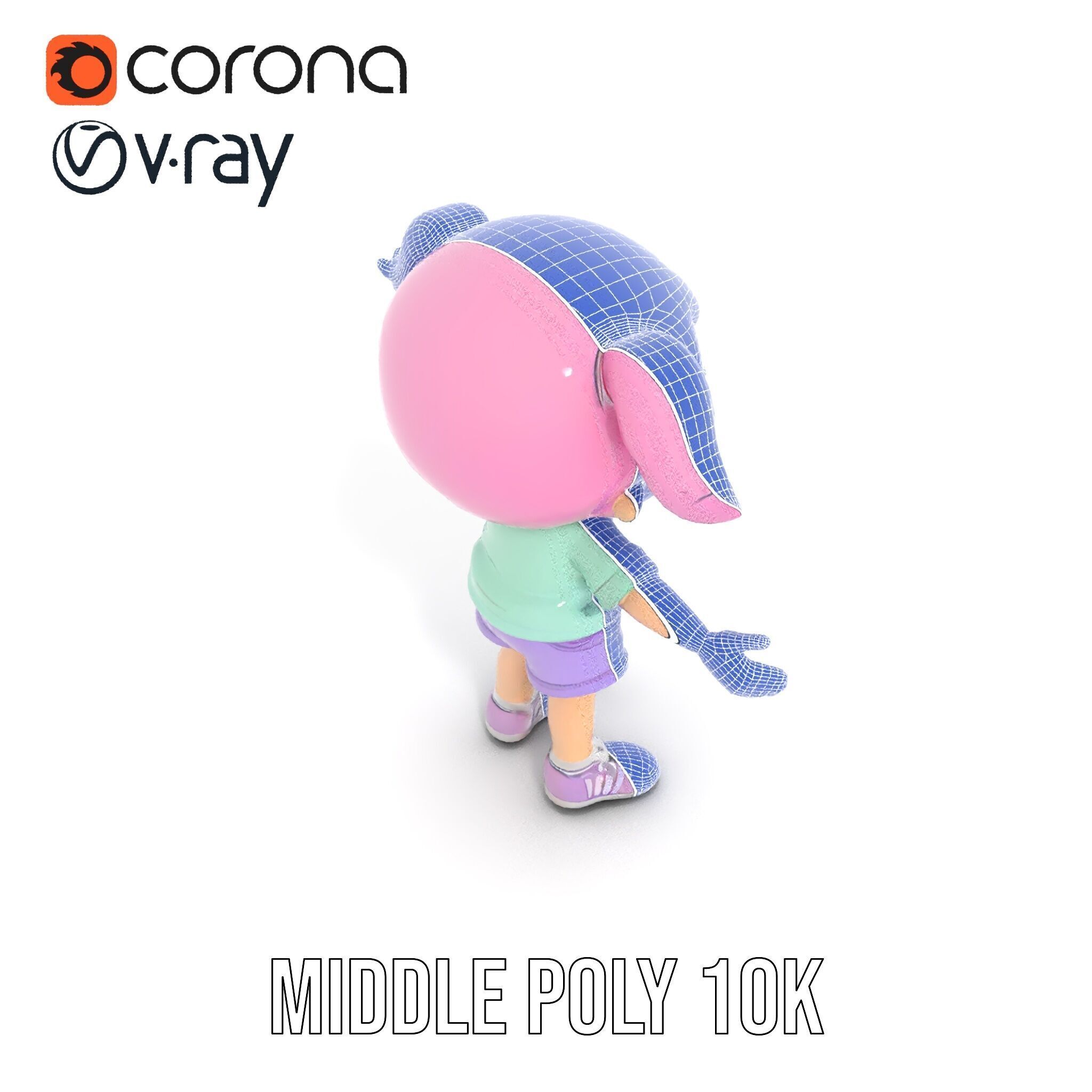 Cute PinkHaired Child Character Model Rigged and Animated Low-poly 3D model_16