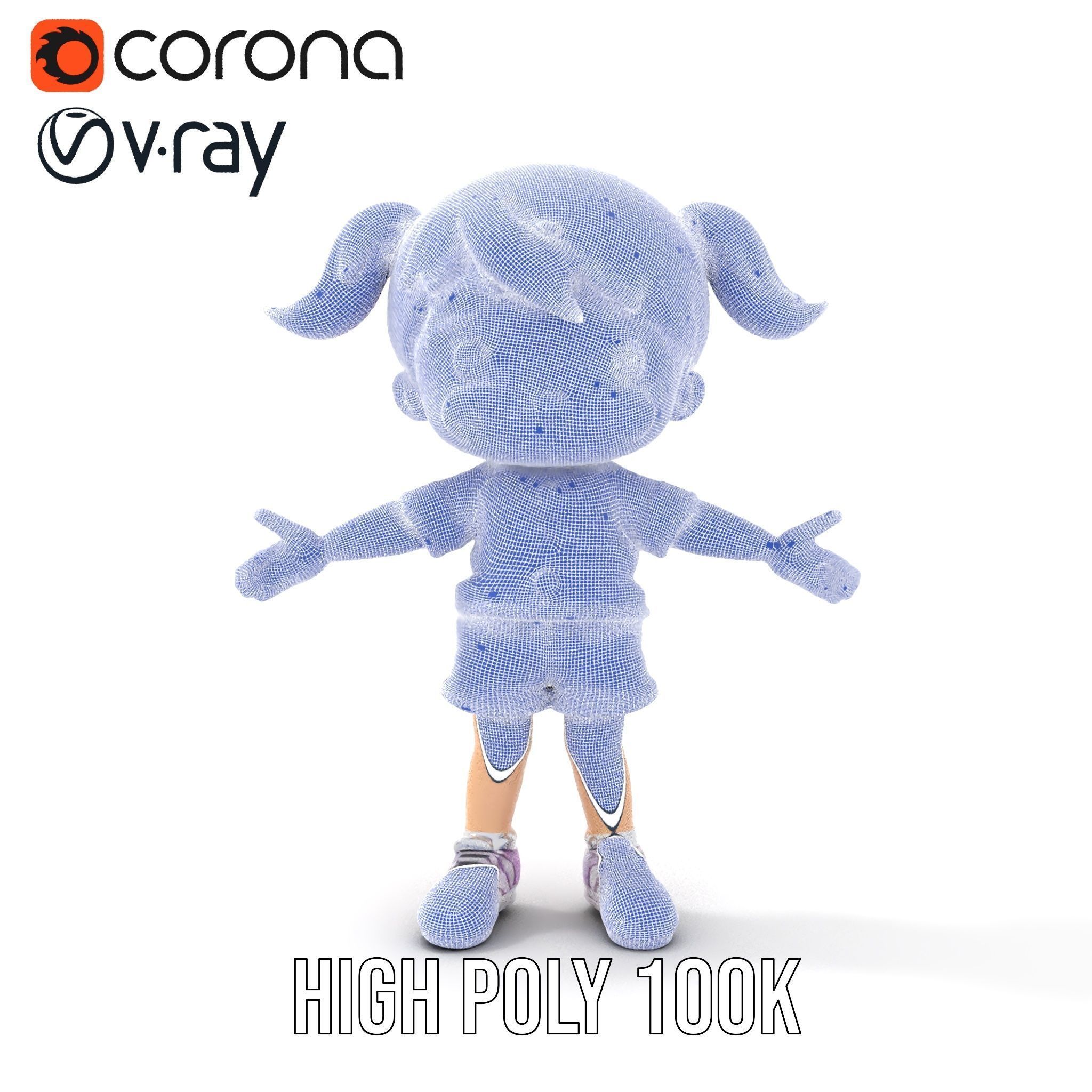 Cute PinkHaired Child Character Model Rigged and Animated Low-poly 3D model_29