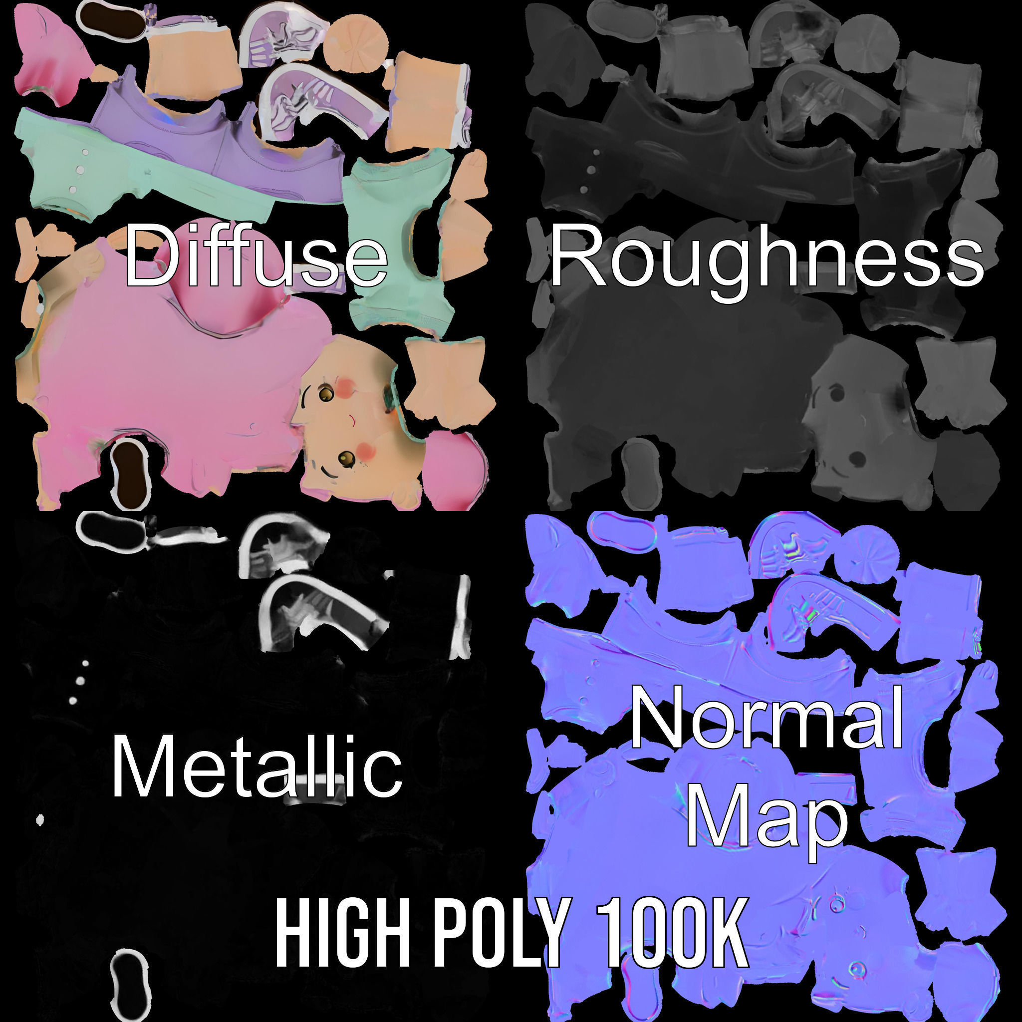 Cute PinkHaired Child Character Model Rigged and Animated Low-poly 3D model_3