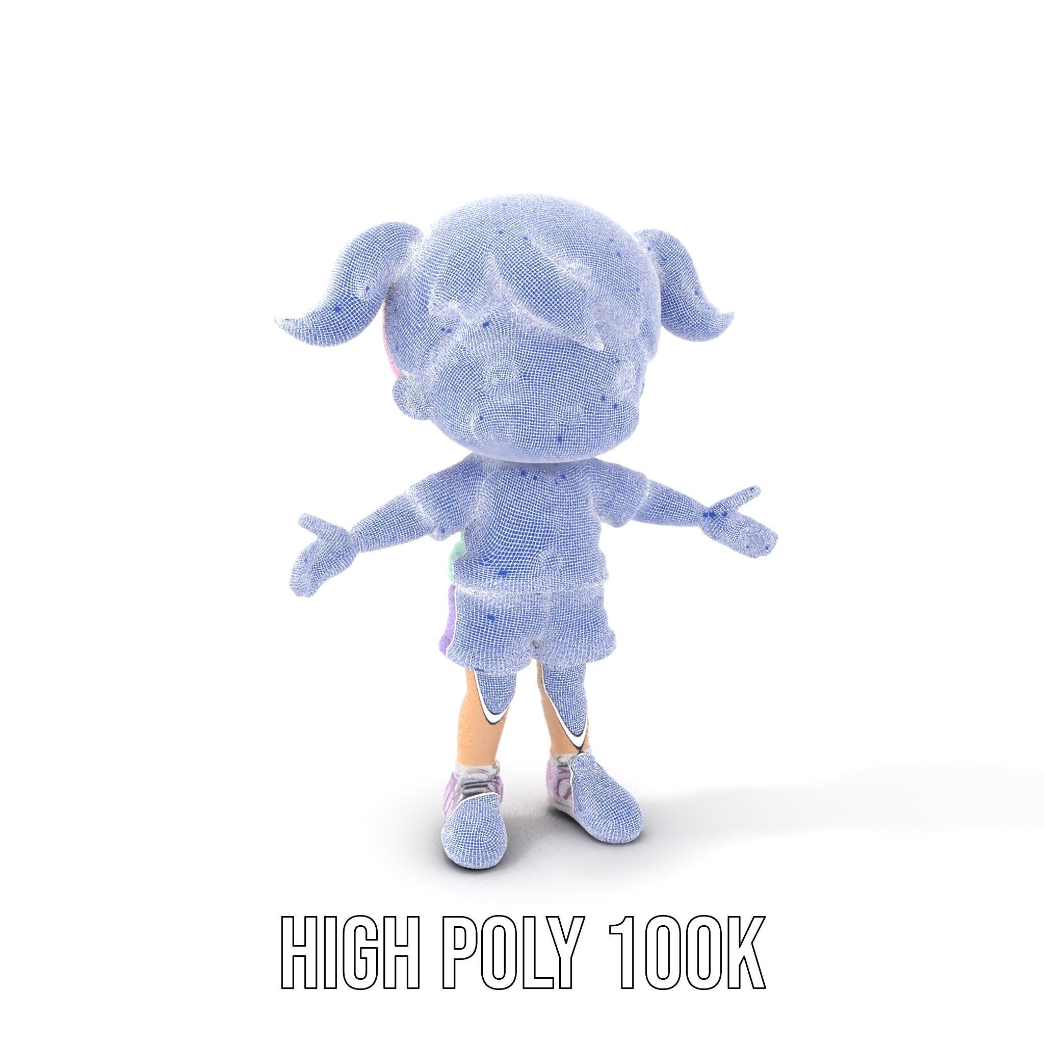 Cute PinkHaired Child Character Model Rigged and Animated Low-poly 3D model_4
