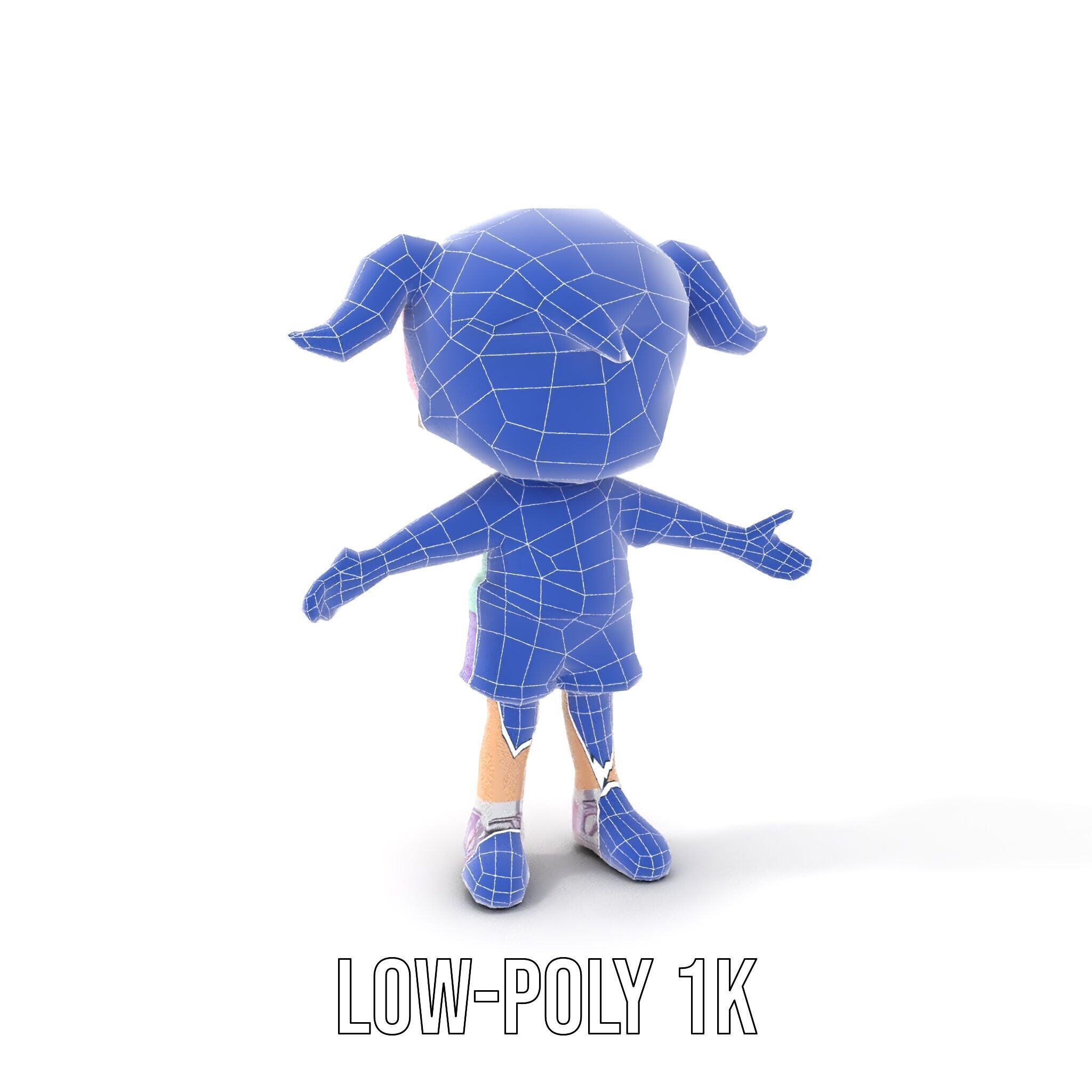 Cute PinkHaired Child Character Model Rigged and Animated Low-poly 3D model_20