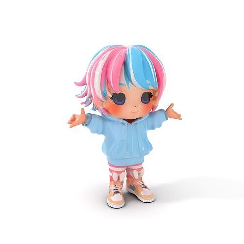 Cute Pastel Kid Rigged and Animated D Character Model Low-poly 3D model