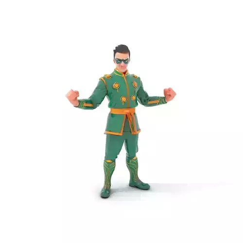Green Masked Martial Artist Rigged and Animated Character Model