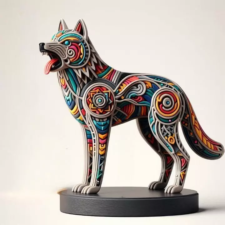 1105 Color 3D Model Totem Style Wolf on a Pedestal 3D print model_0