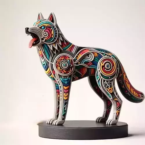 1105 Color 3D Model  Totem Style  Wolf on a Pedestal