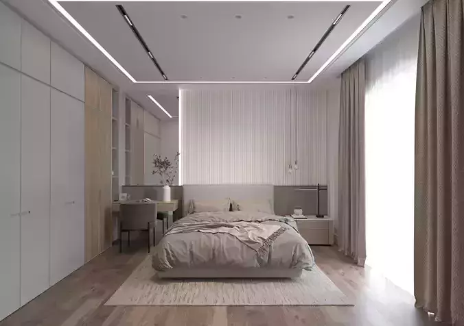 Contemporary Bedroom Suite Interior  Master Bed Ensuite Bath Low-poly 3D model