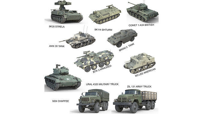 10 Military Vehicles Collection v14 Low-poly 3D model