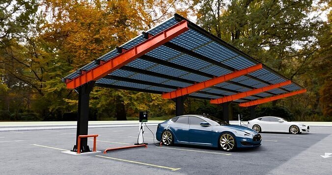 L Type 6 Car Solar Carport 3D model