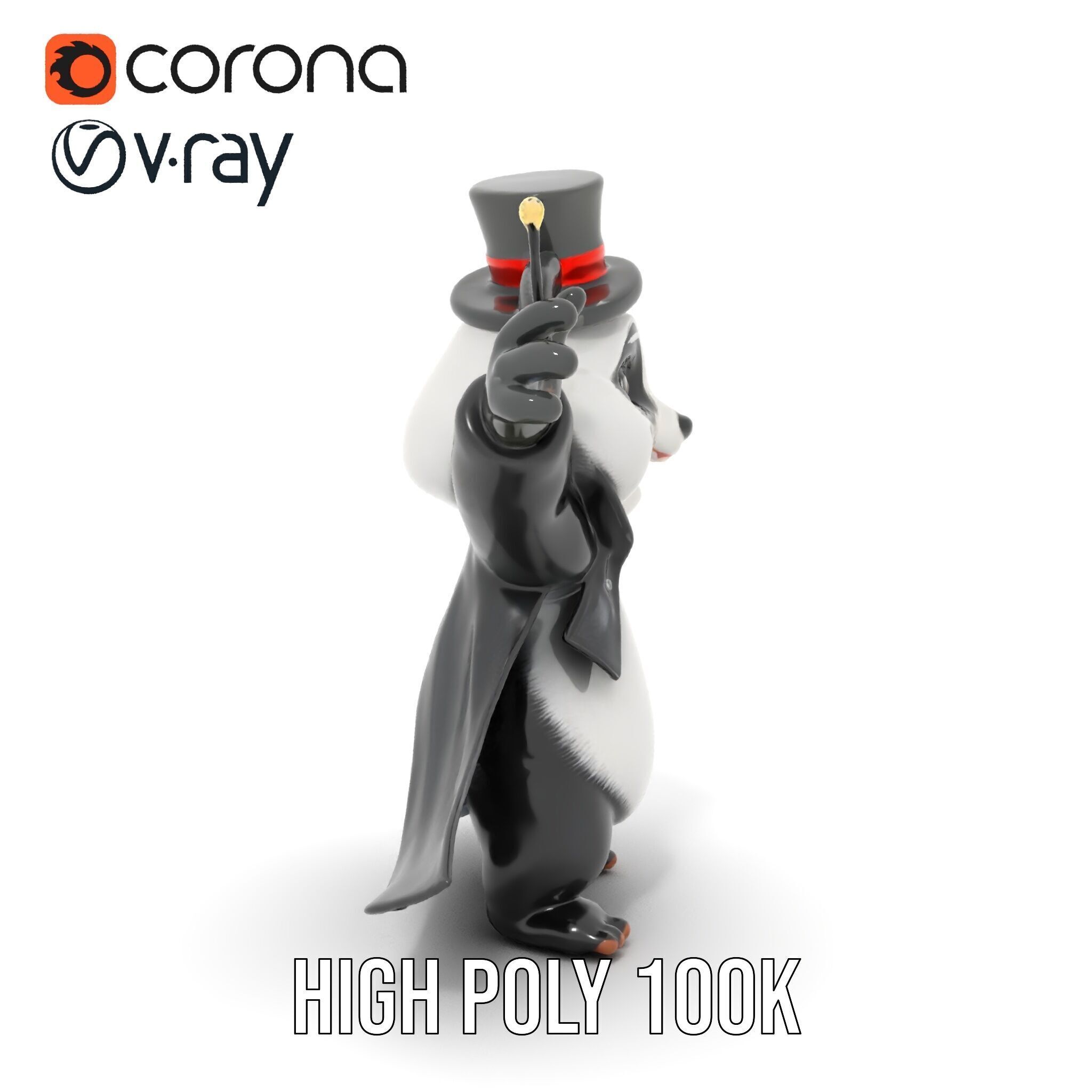 Charming Panda Magician D Character Model Rigged and Animated Low-poly 3D model_9