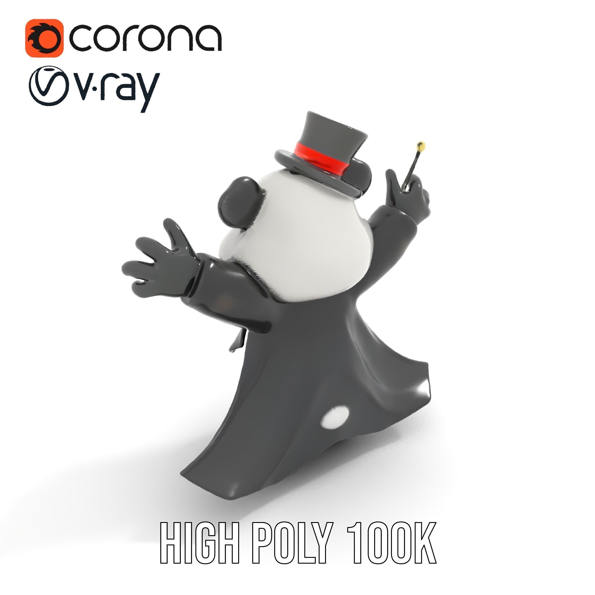 Charming Panda Magician D Character Model Rigged and Animated Low-poly 3D model_17