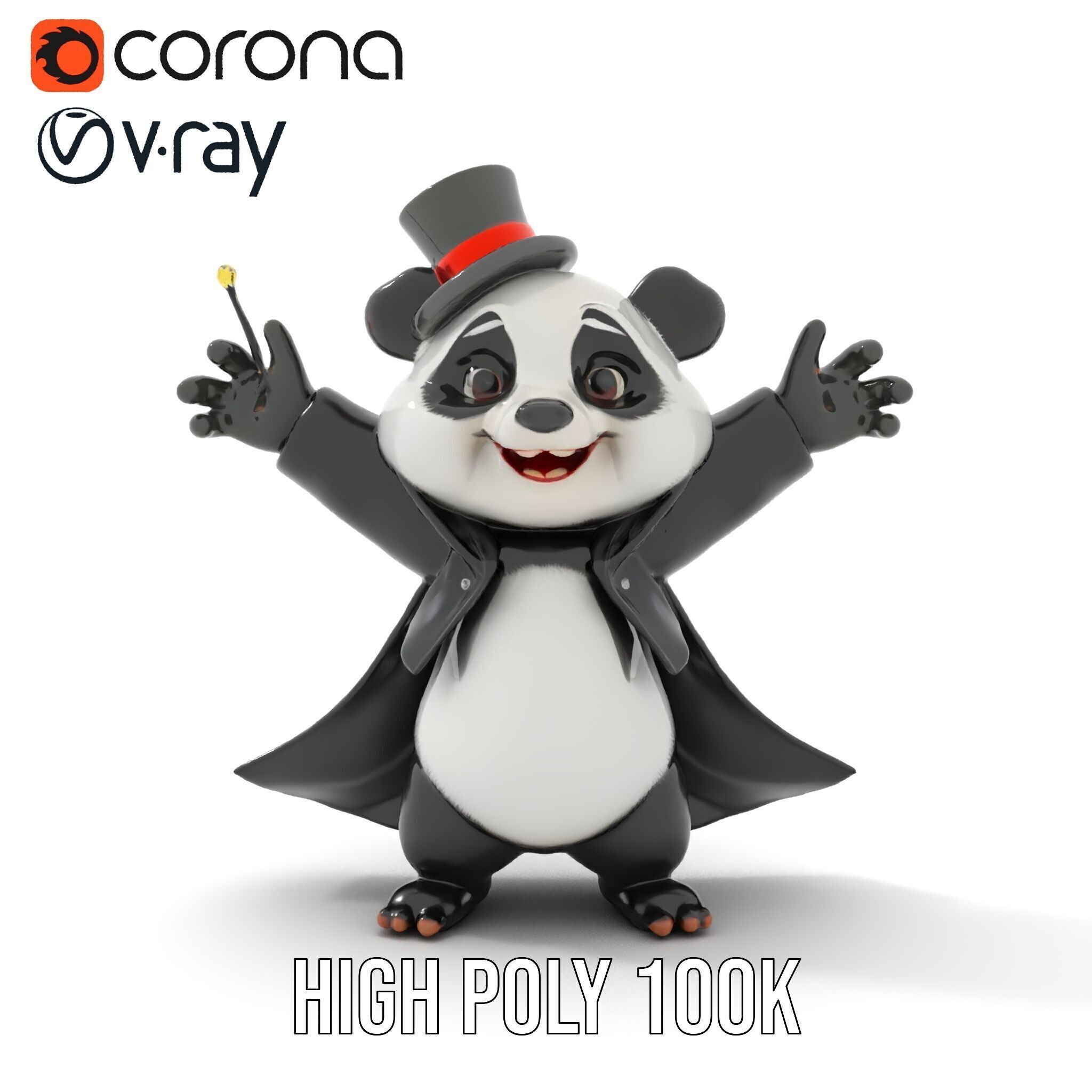 Charming Panda Magician D Character Model Rigged and Animated Low-poly 3D model_20