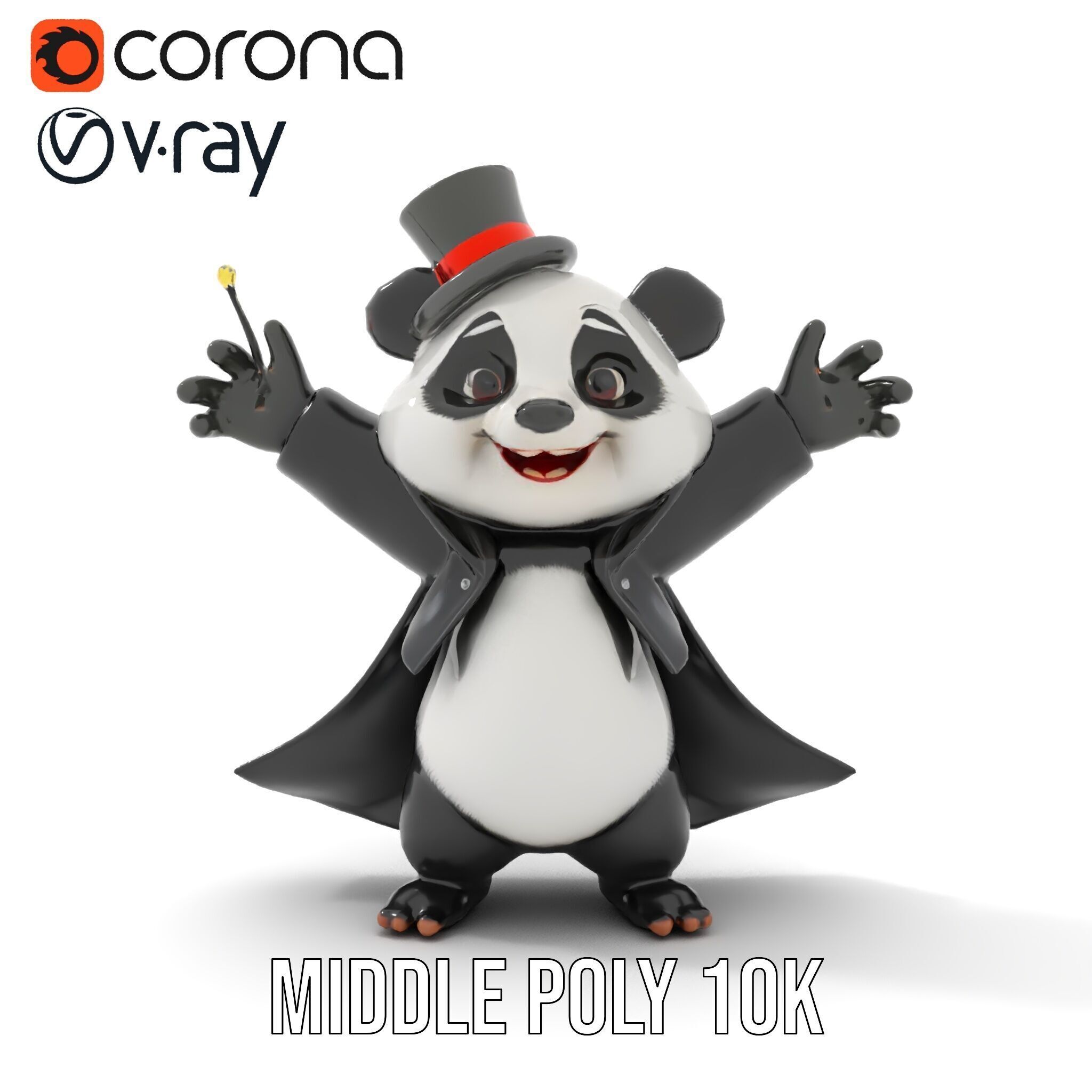 Charming Panda Magician D Character Model Rigged and Animated Low-poly 3D model_29