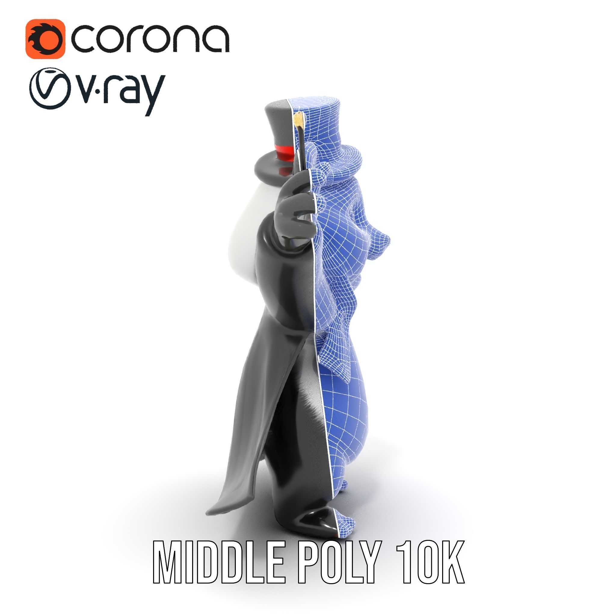 Charming Panda Magician D Character Model Rigged and Animated Low-poly 3D model_21