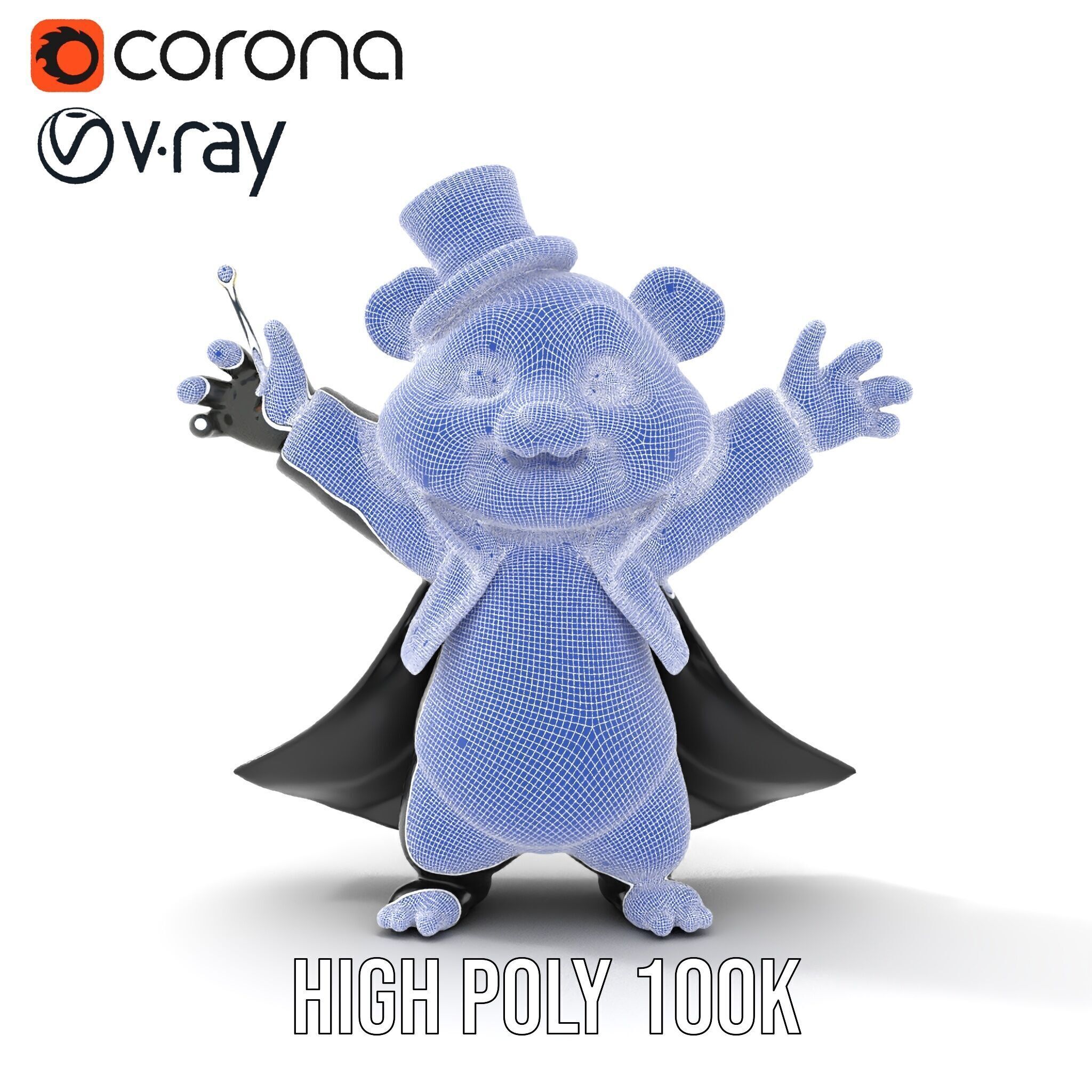 Charming Panda Magician D Character Model Rigged and Animated Low-poly 3D model_28