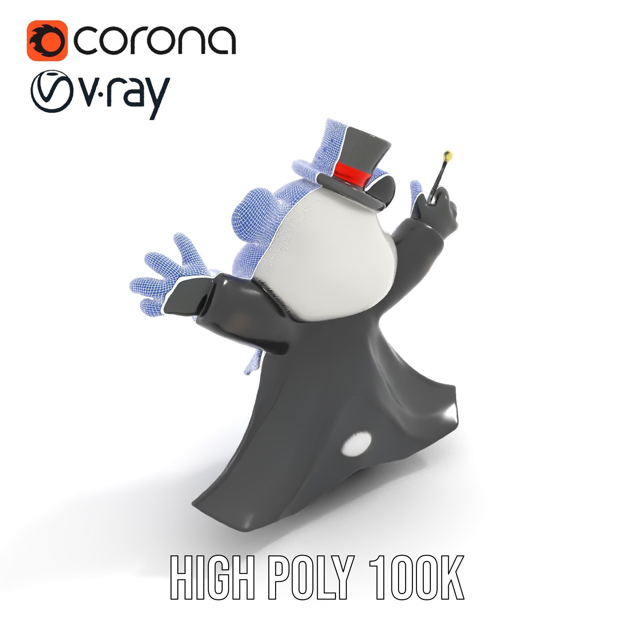 Charming Panda Magician D Character Model Rigged and Animated Low-poly 3D model_23