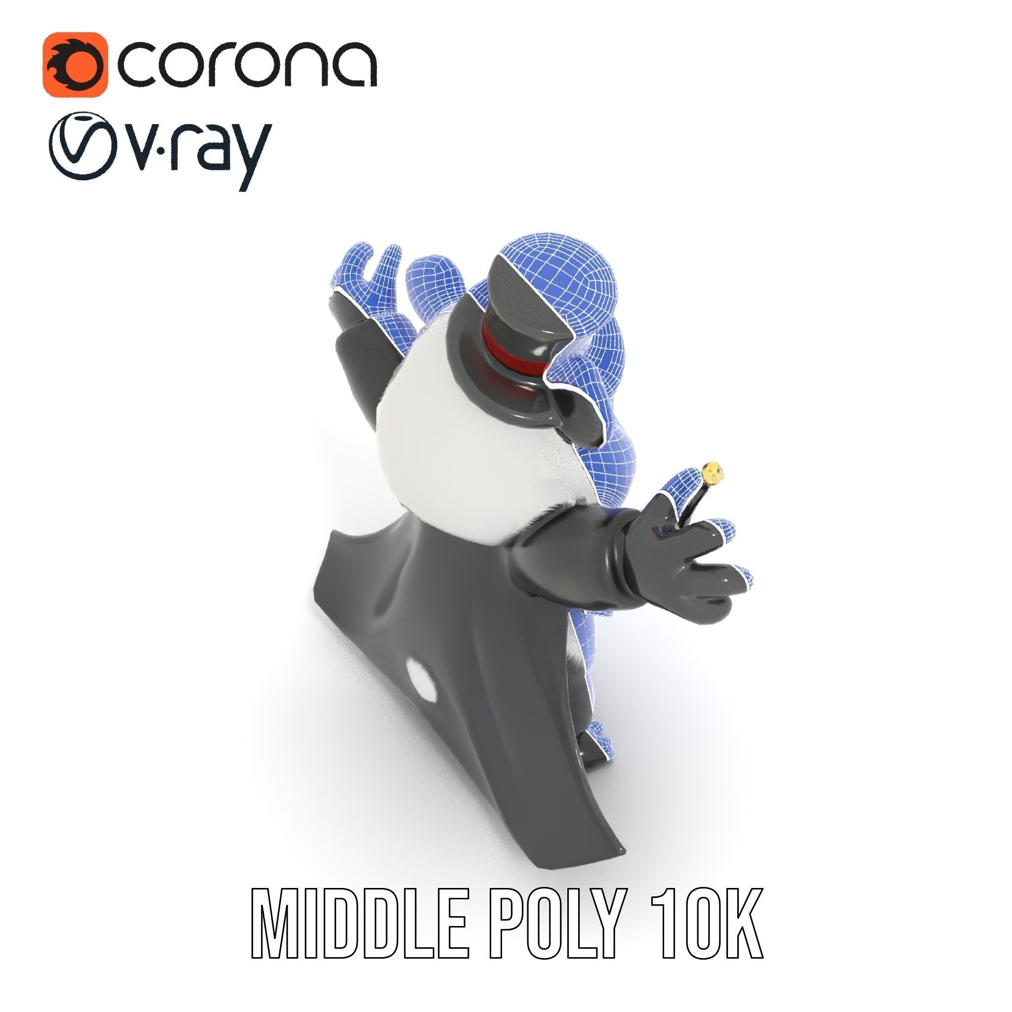 Charming Panda Magician D Character Model Rigged and Animated Low-poly 3D model_18