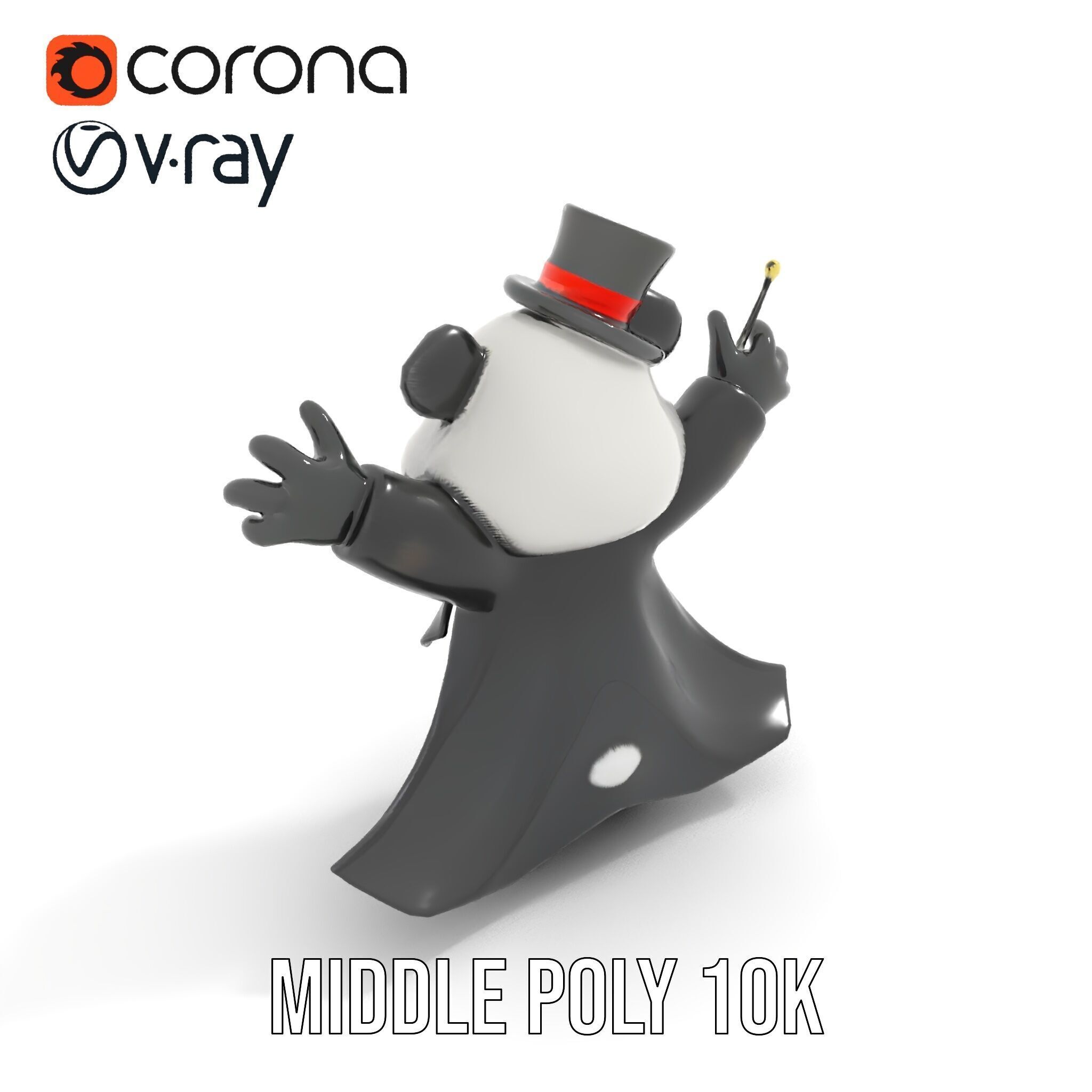 Charming Panda Magician D Character Model Rigged and Animated Low-poly 3D model_26