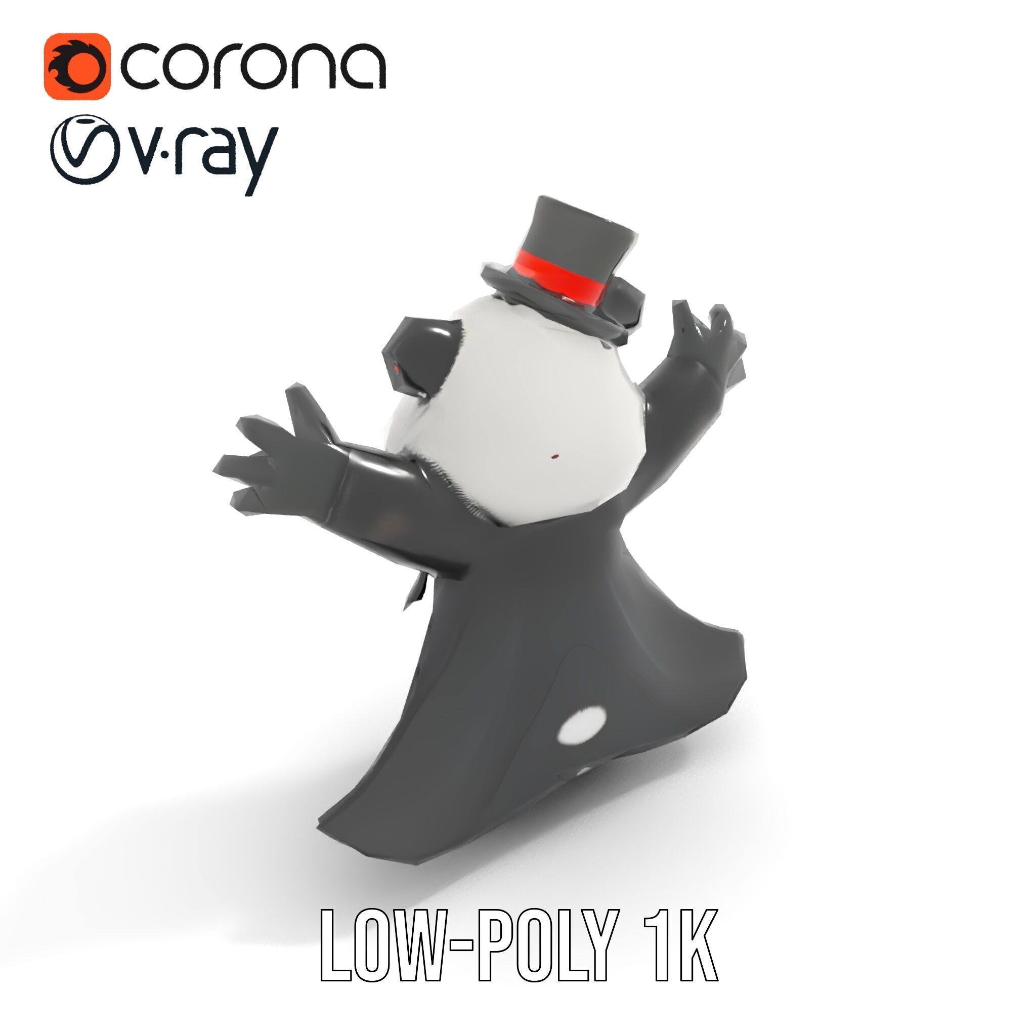 Charming Panda Magician D Character Model Rigged and Animated Low-poly 3D model_16