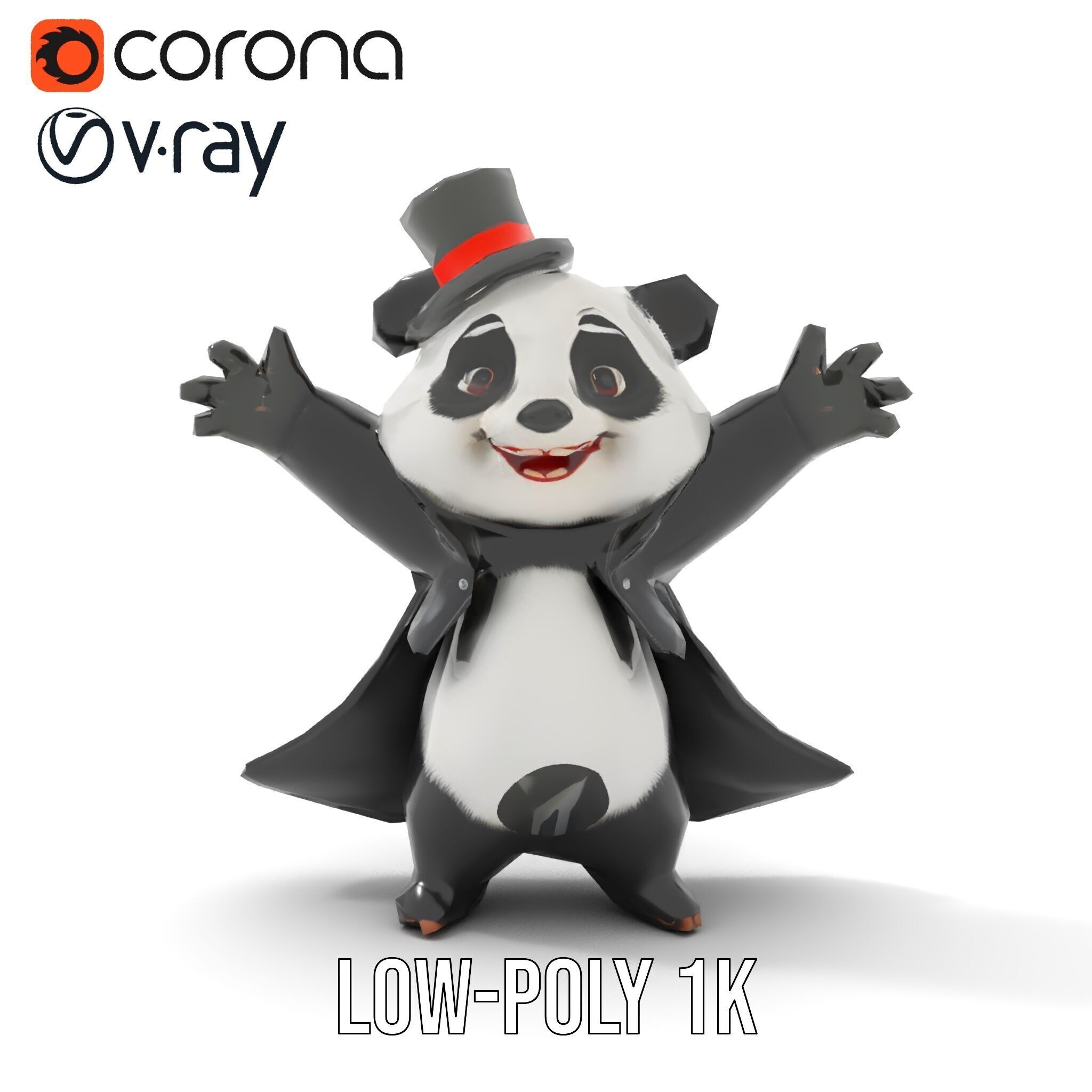 Charming Panda Magician D Character Model Rigged and Animated Low-poly 3D model_13