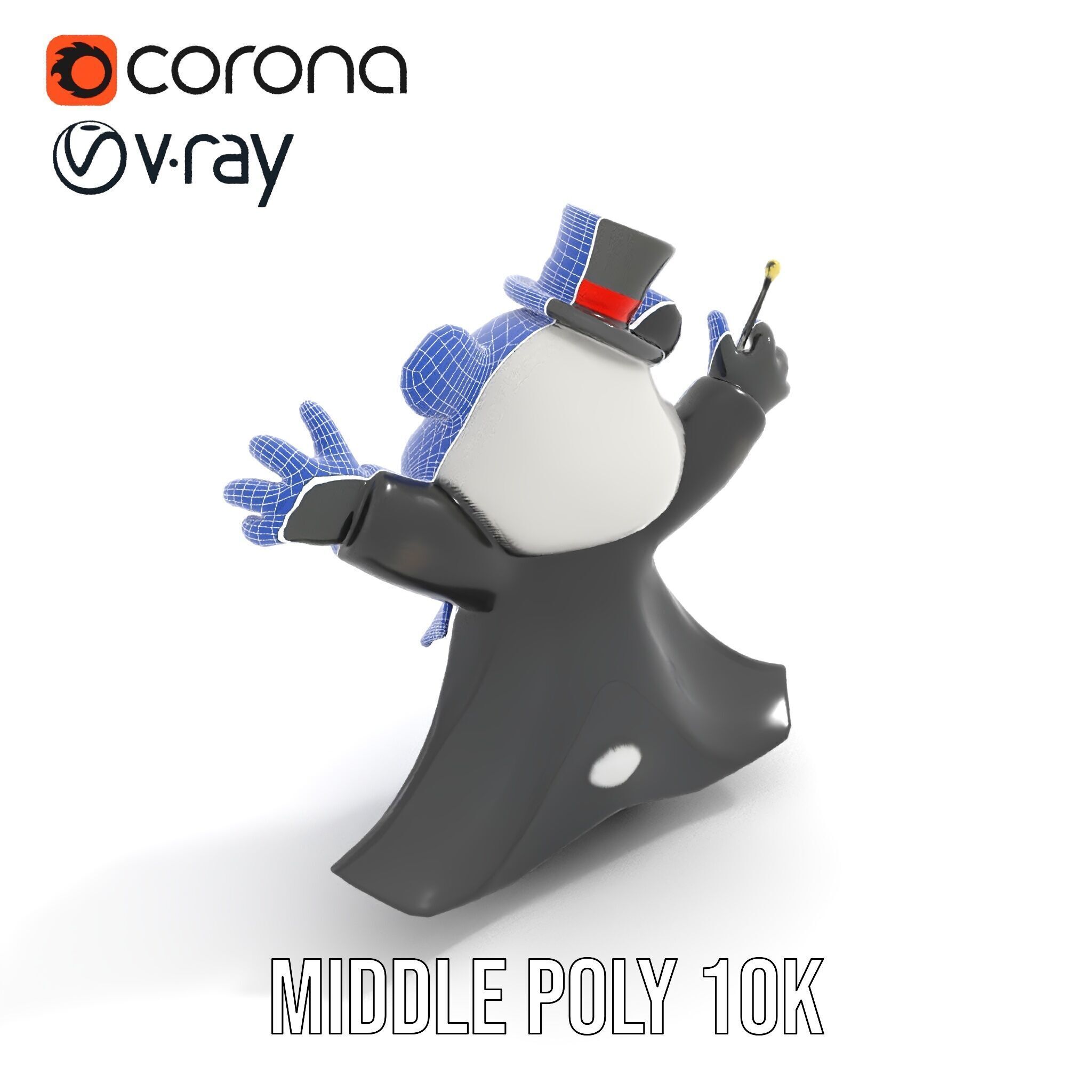 Charming Panda Magician D Character Model Rigged and Animated Low-poly 3D model_12