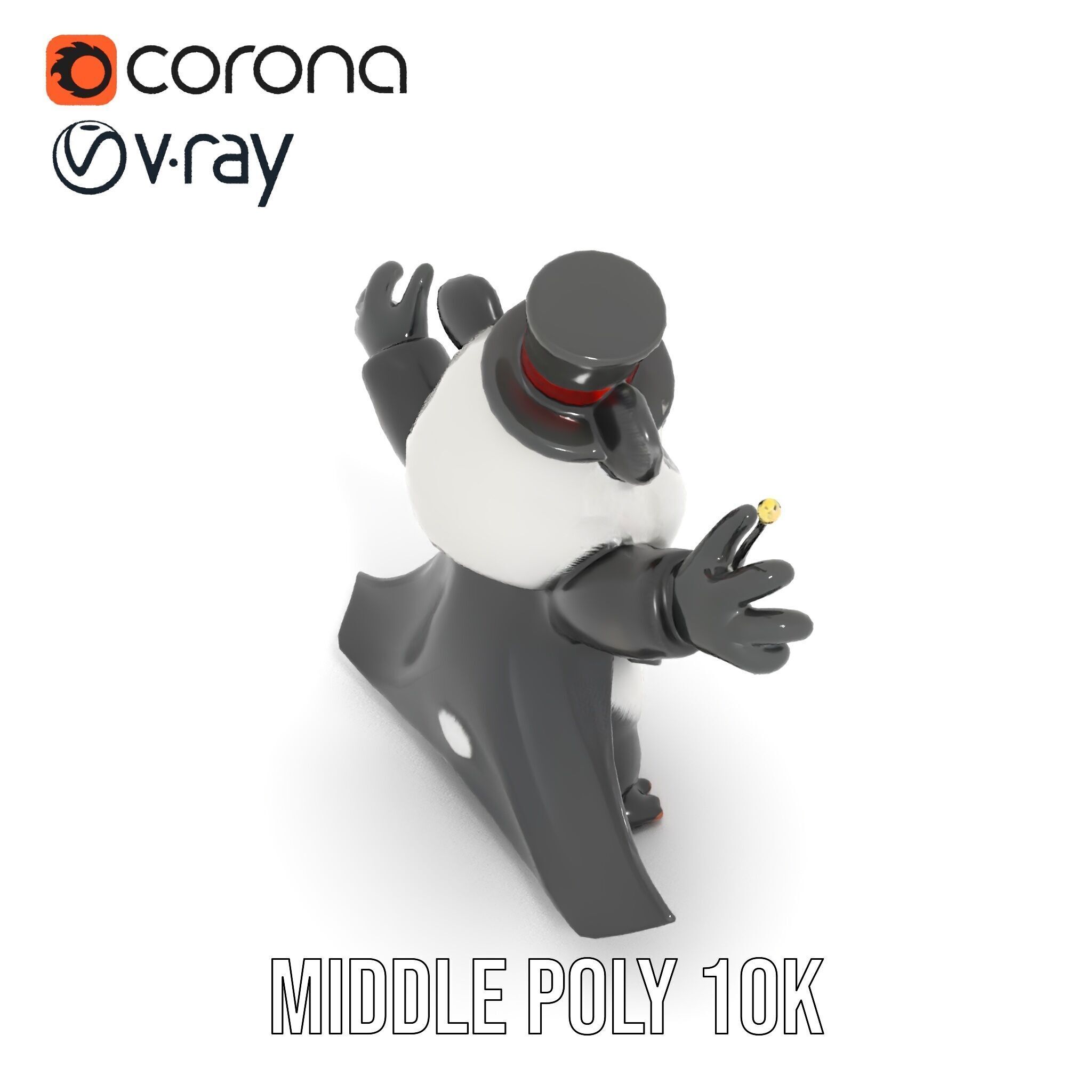 Charming Panda Magician D Character Model Rigged and Animated Low-poly 3D model_32