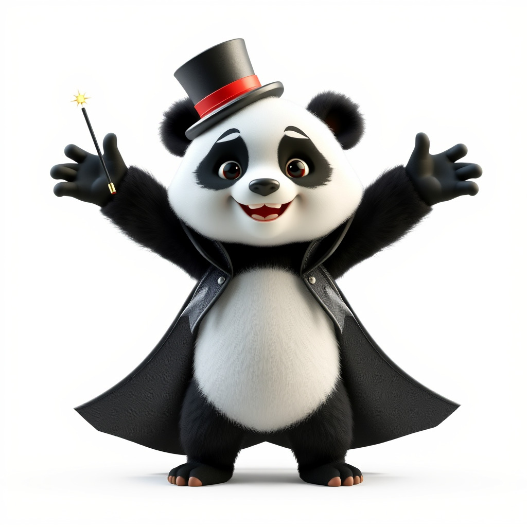 Charming Panda Magician D Character Model Rigged and Animated Low-poly 3D model_2