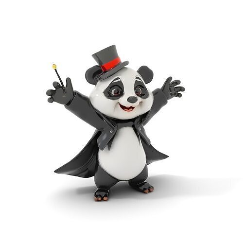 Charming Panda Magician D Character Model Rigged and Animated Low-poly 3D model