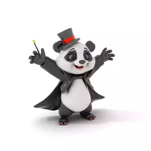 Charming Panda Magician D Character Model Rigged and Animated