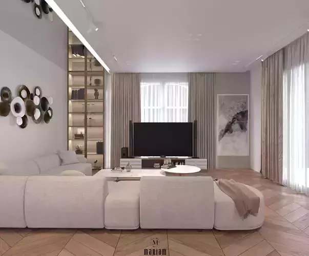 Luxury Modern Residence Interior Scene Living Dining Bath 3D model