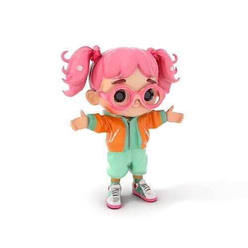 Pinkhaired Rigged and Animated Cute Child Character Model wit... Low-poly 3D model