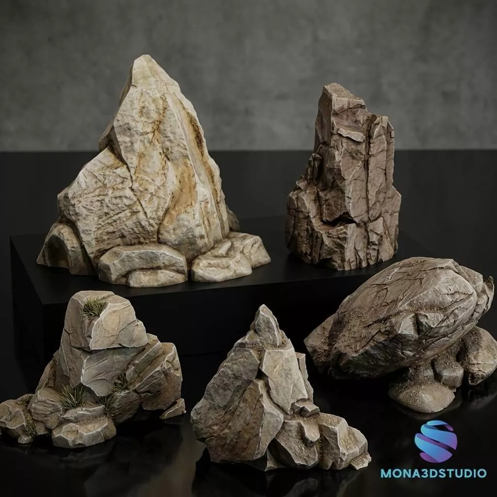 Set of 10 Natural Rocks for Miniatures 3D print model