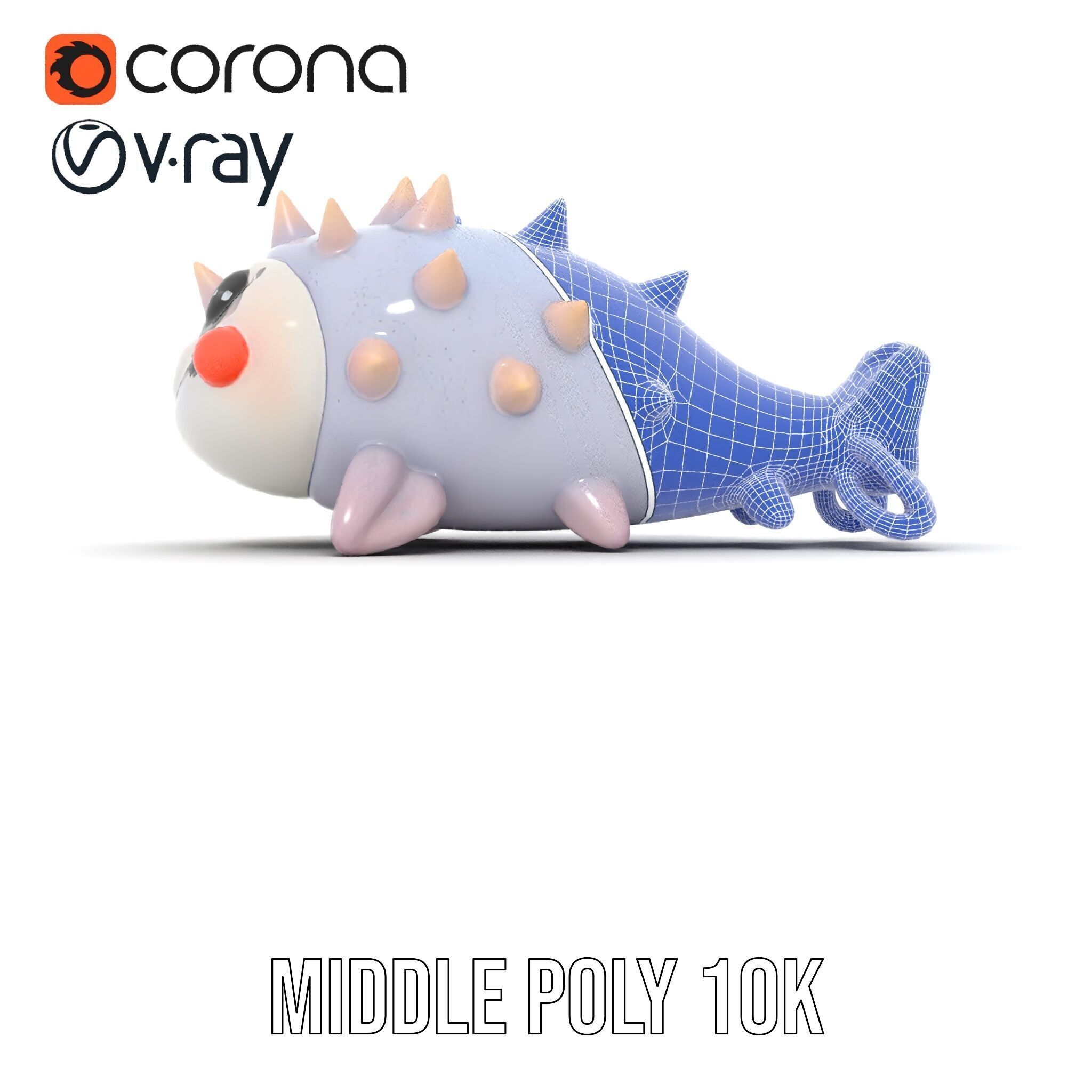 Cute Spiky Fish Toy Model Pack Low-poly 3D model_16