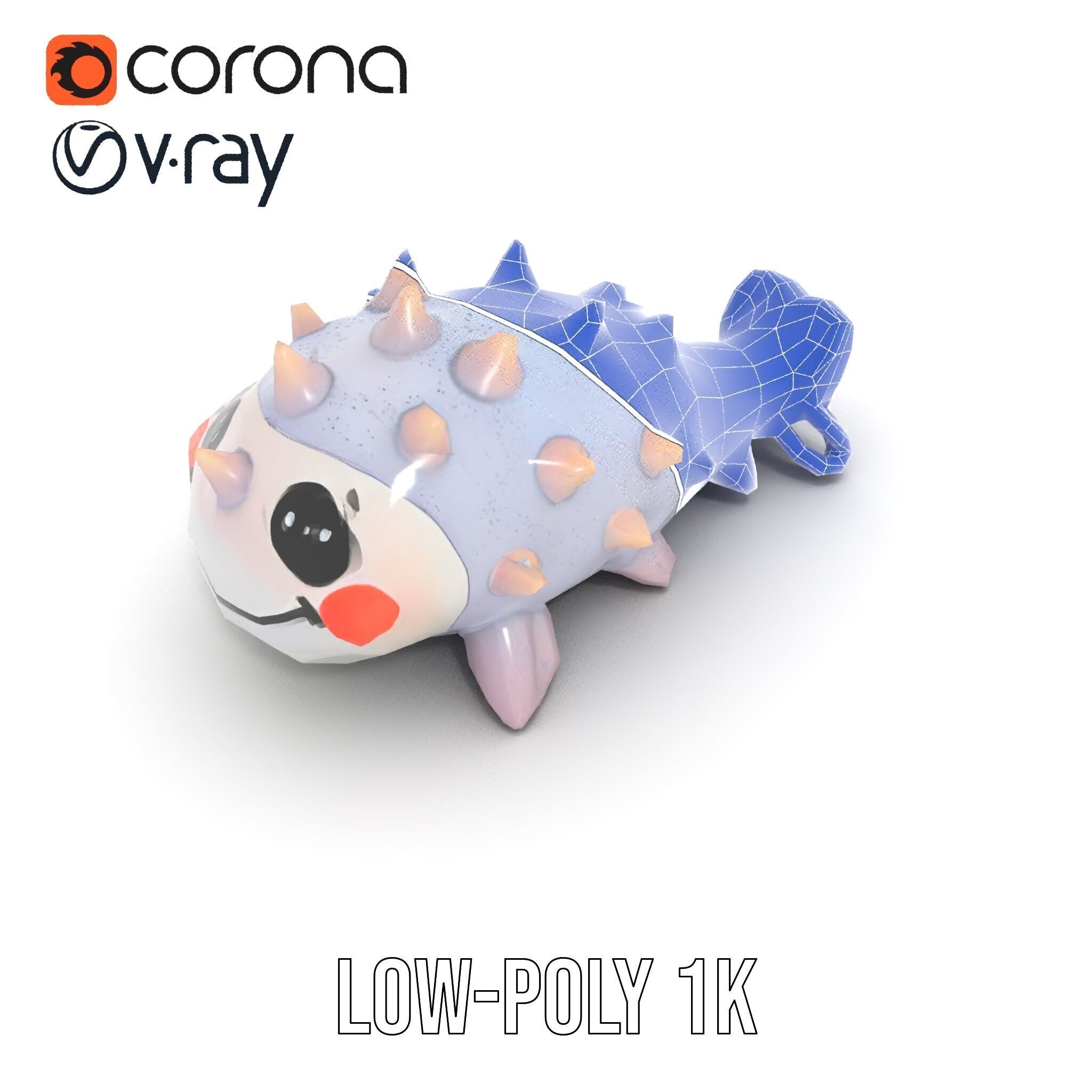 Cute Spiky Fish Toy Model Pack Low-poly 3D model_23