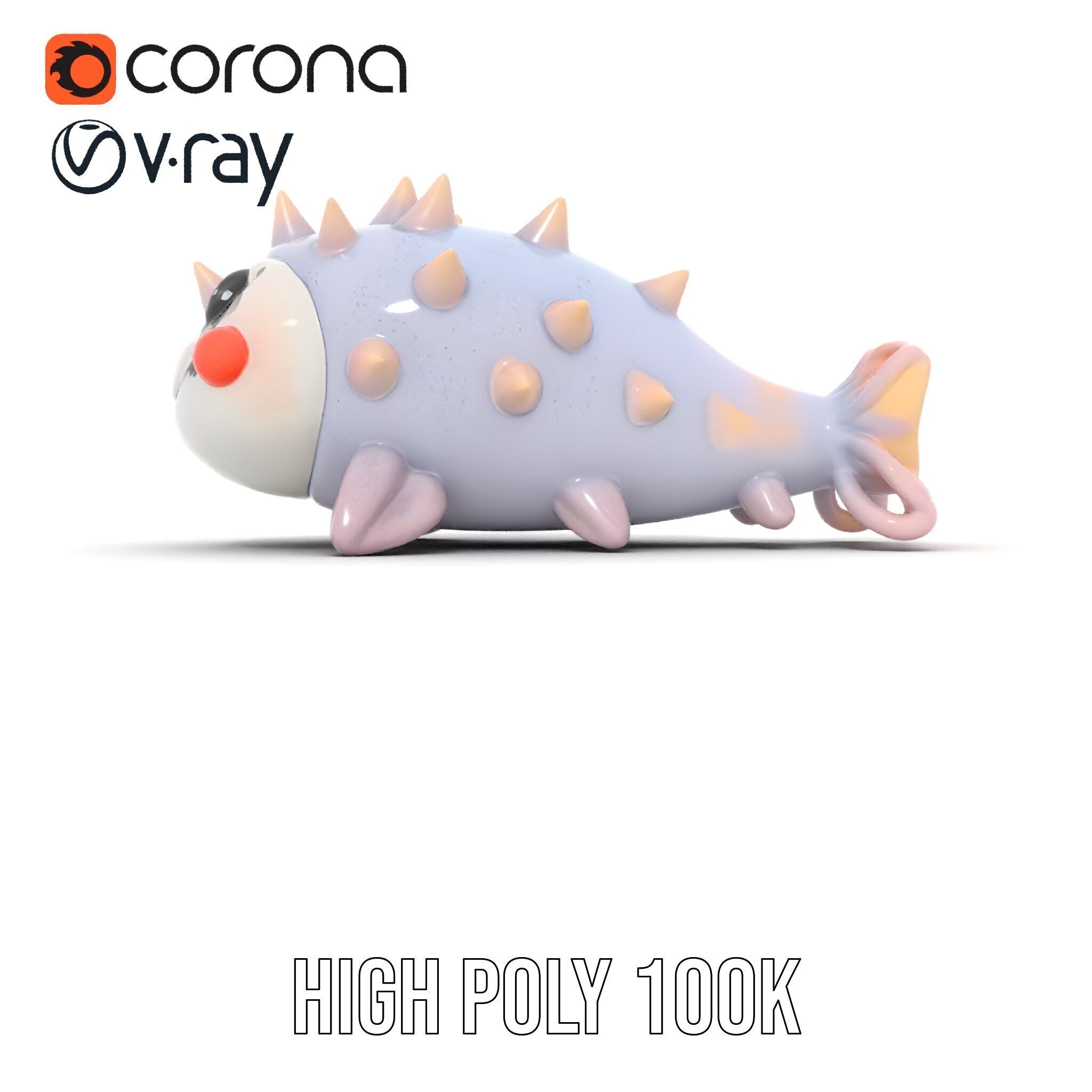 Cute Spiky Fish Toy Model Pack Low-poly 3D model_26