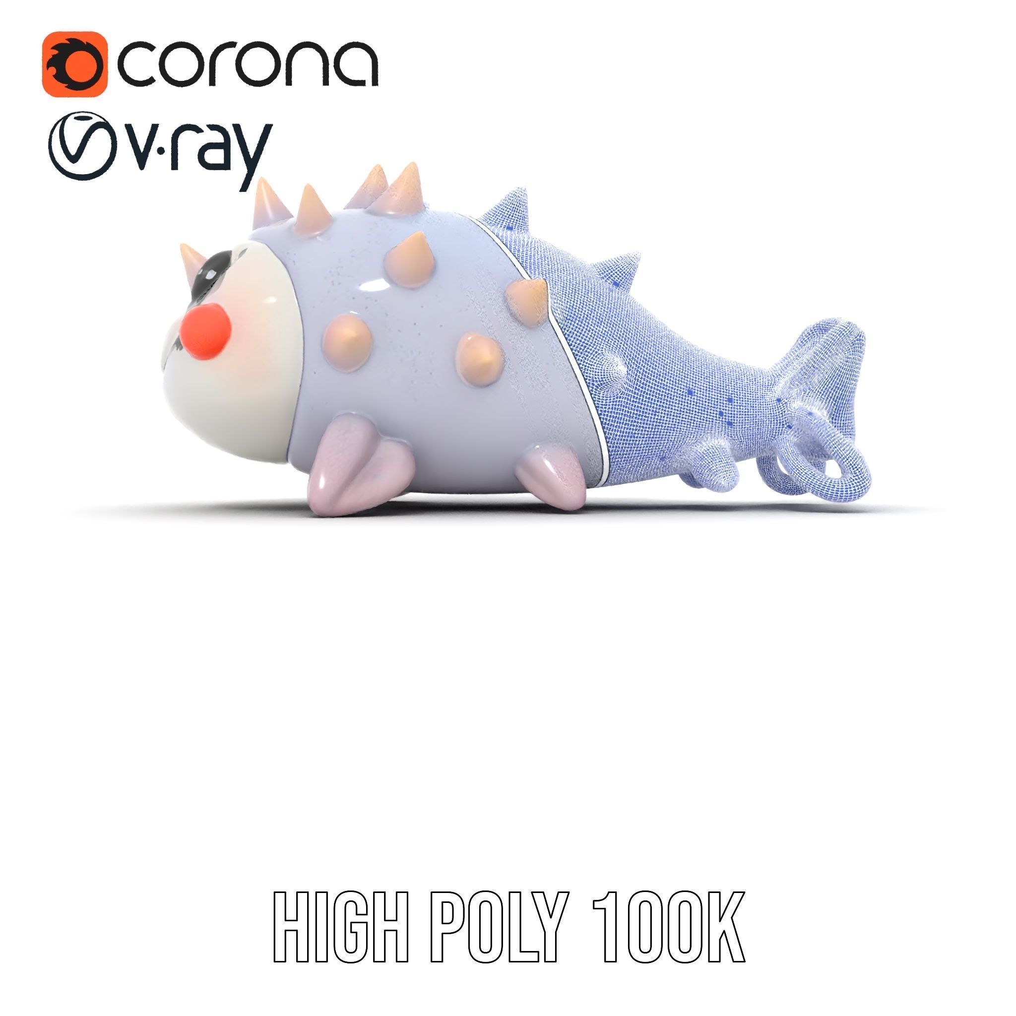 Cute Spiky Fish Toy Model Pack Low-poly 3D model_33
