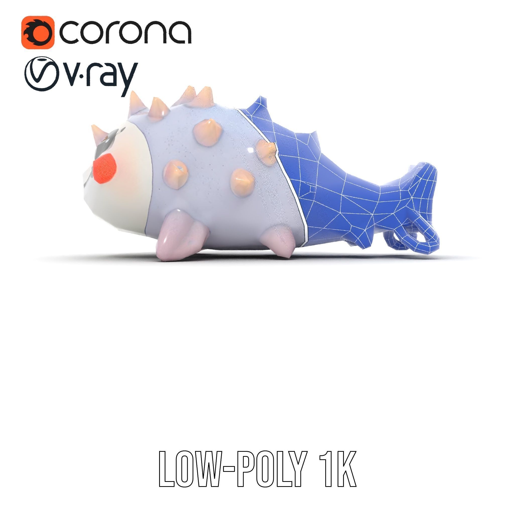 Cute Spiky Fish Toy Model Pack Low-poly 3D model_25