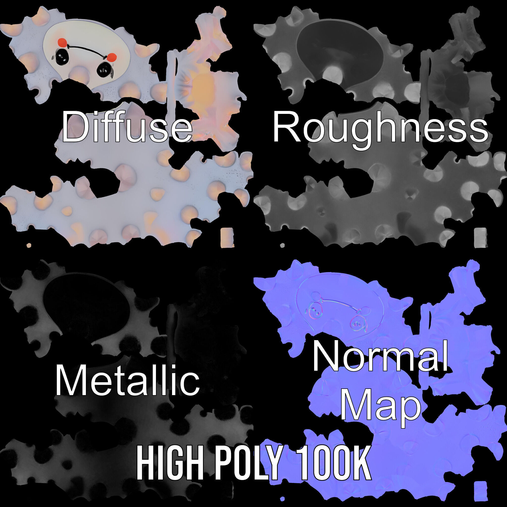 Cute Spiky Fish Toy Model Pack Low-poly 3D model_3