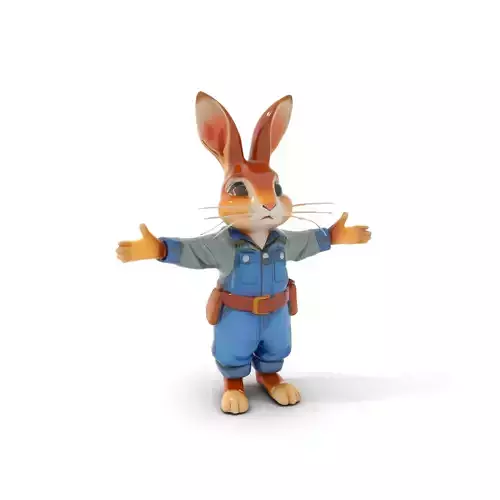 Anthro Bunny Character in Overalls Rigged and Animated